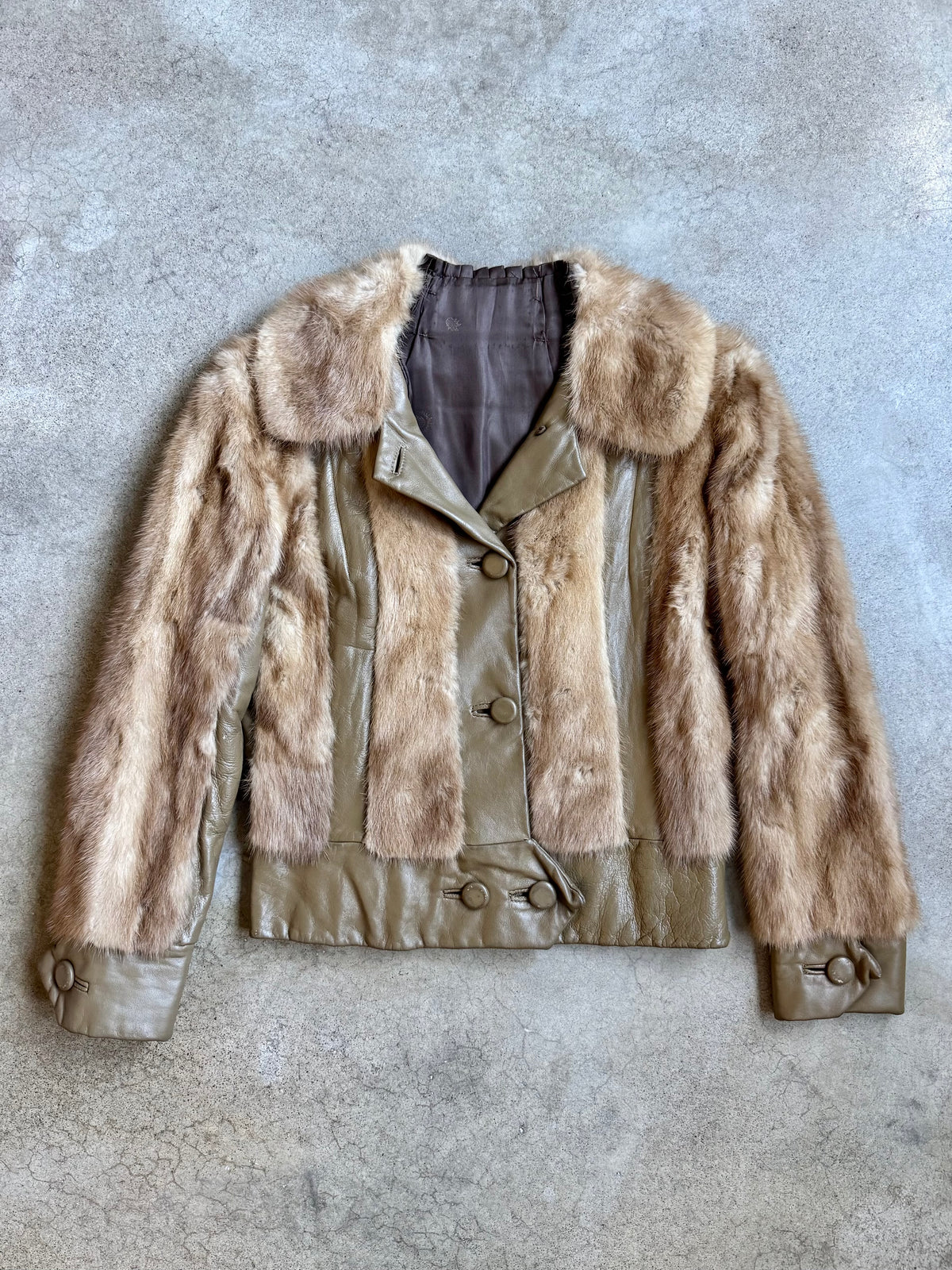 Vintage 1960s/70s Brown Mink Fur & Leather Cropped Bomber Jacket | Small