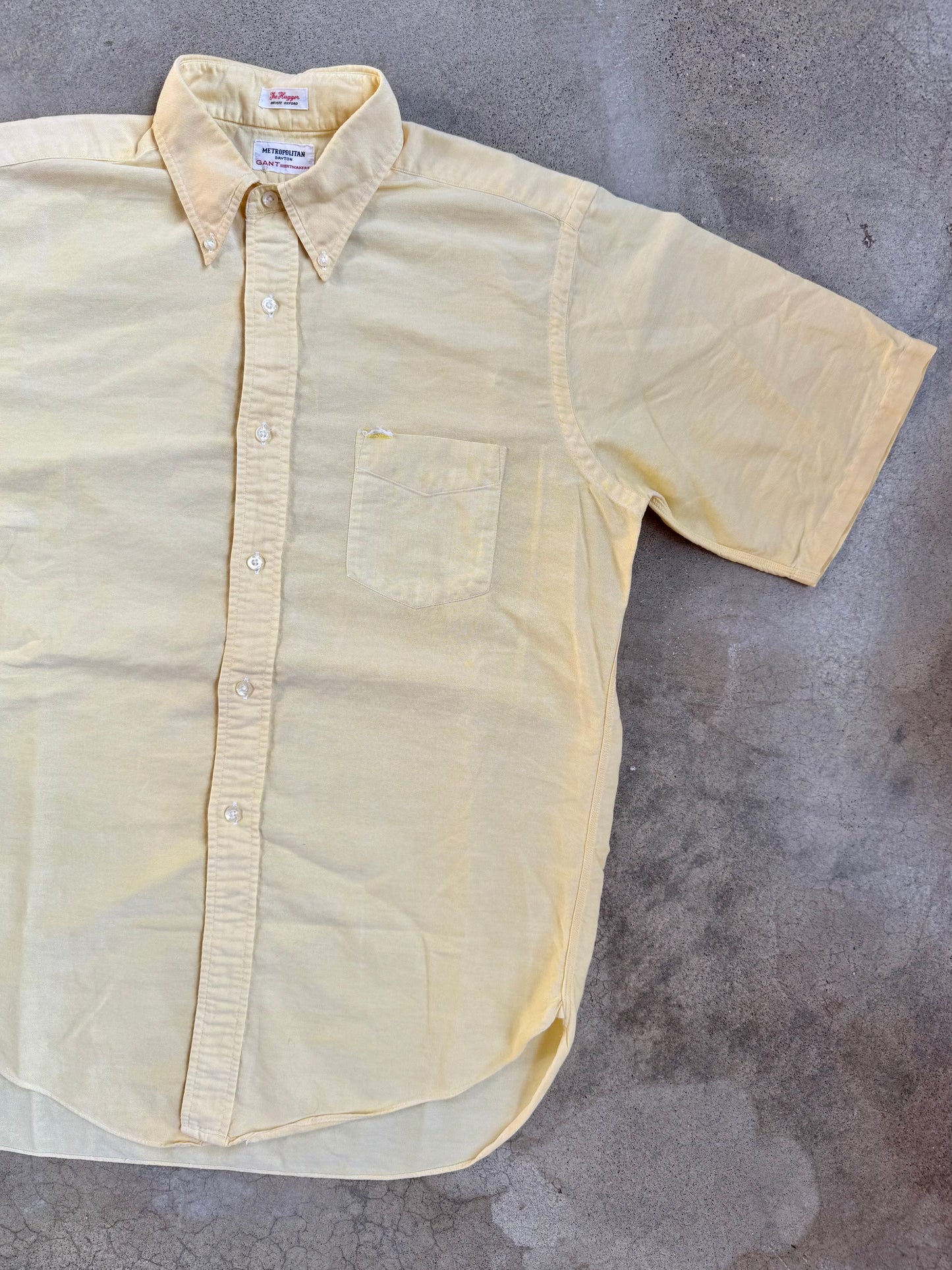 Vintage 1950s Gant Metropolitan "The Hugger" Yellow Cotton Short Sleeve Shirt | Large