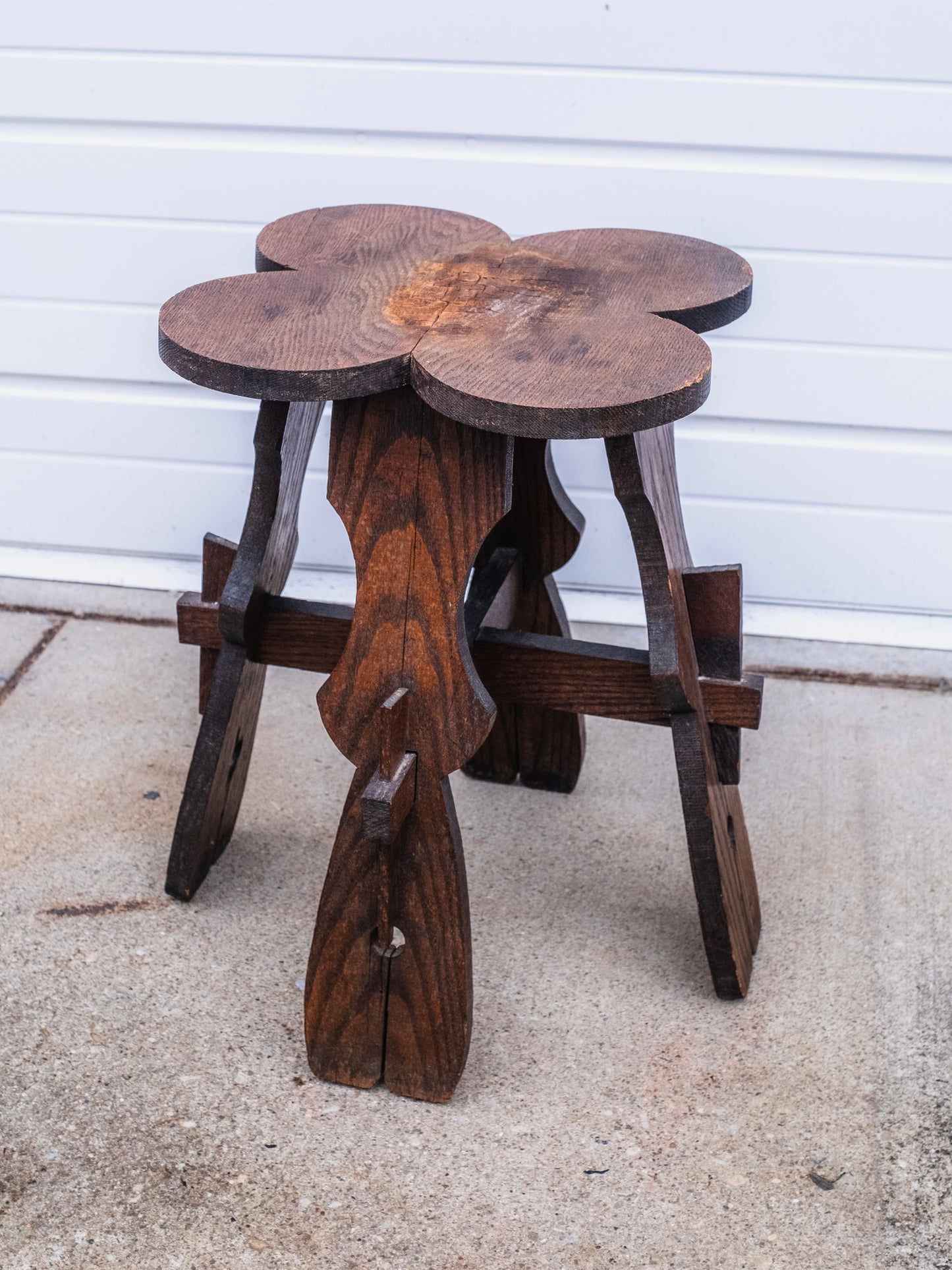 Antique 1920s Arts & Crafts Handmade Clover Shaped Wooden Table