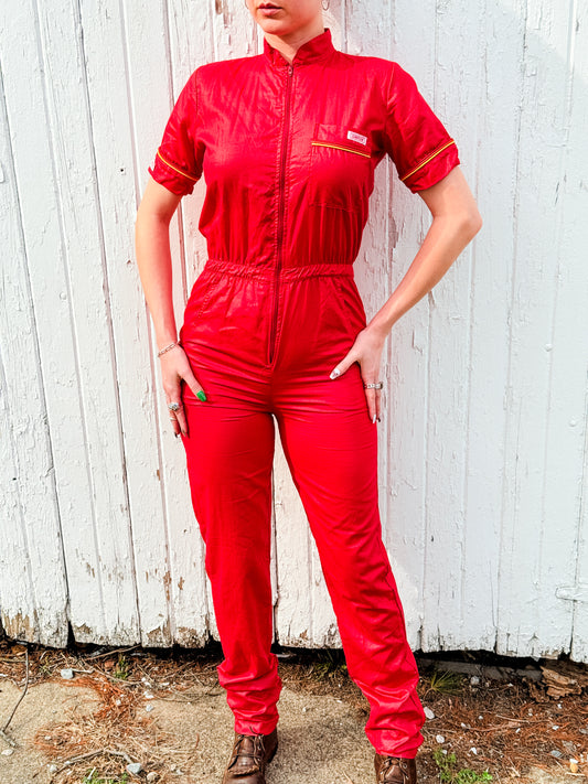 Vintage 1970s Simpson Racing Red Short Sleeve Jumpsuit | XS/S