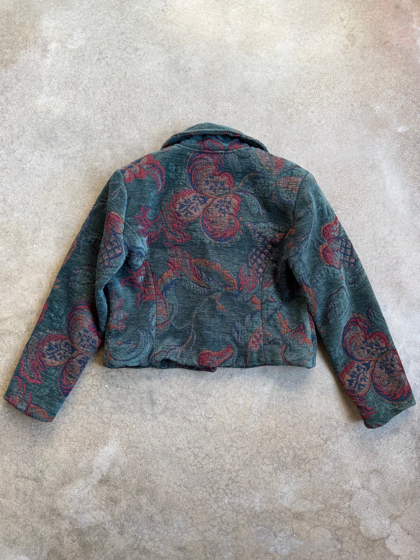 Vintage 1990s Painted Pony Cropped Floral Tapestry Jacket | Small