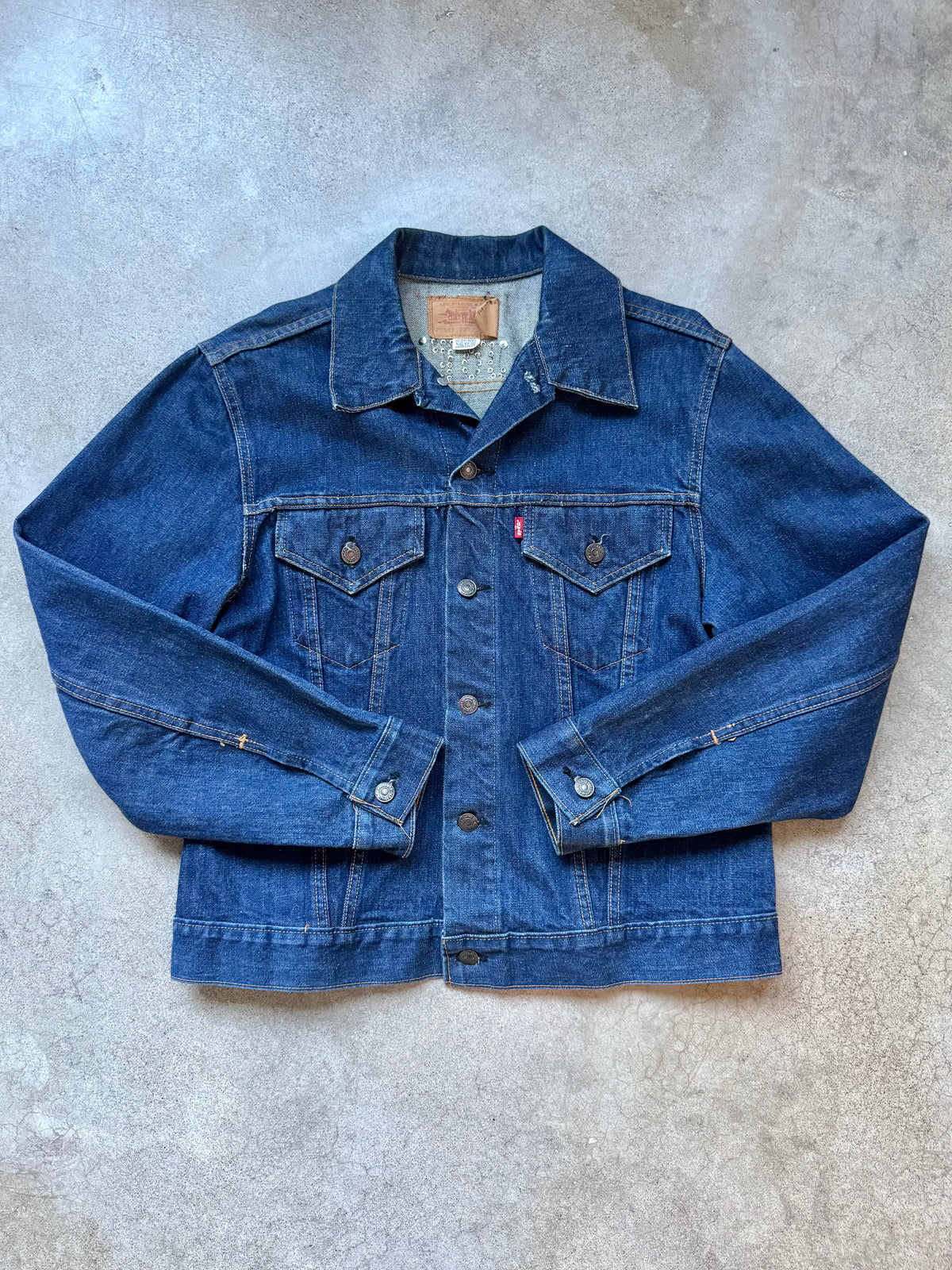 Vintage 1970s Levi’s Type III Rhinestone Dark Wash Denim Jacket | 42