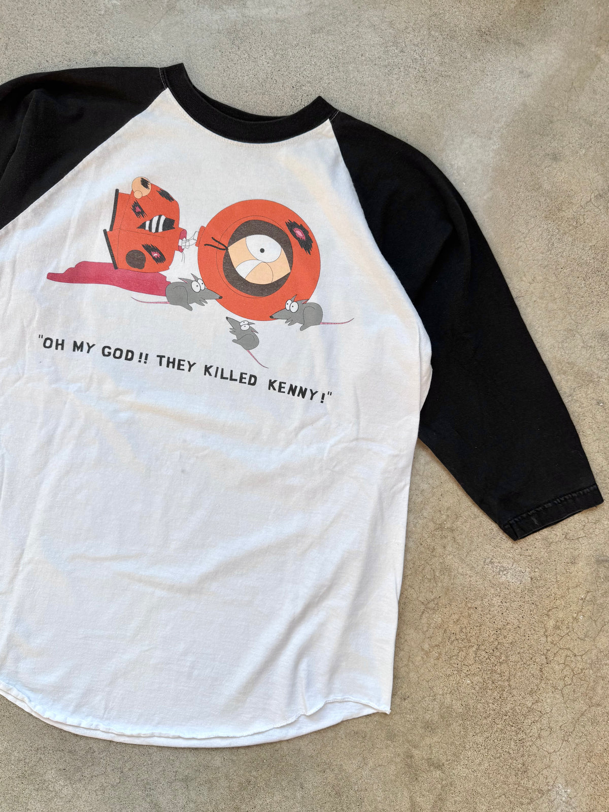 Vintage 1997 Stanley DeSantis South Park “They Killed Kenny!” Raglan Baseball Tee | XL