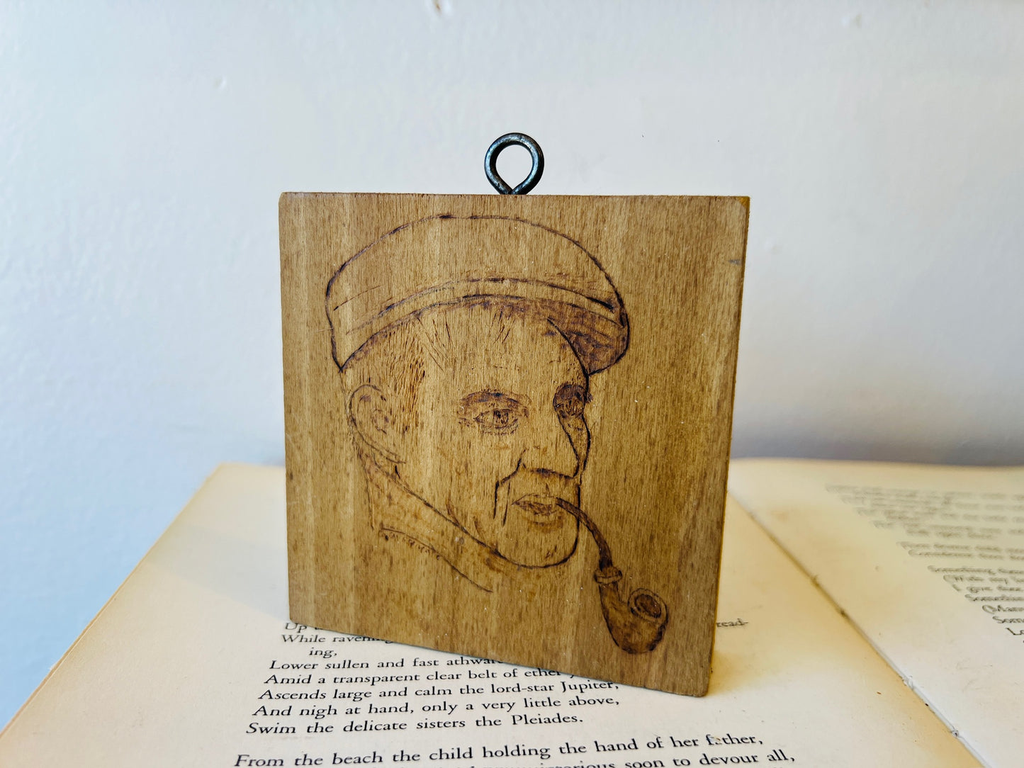 Vintage Handmade Folk Art Engraved Wood Portrait