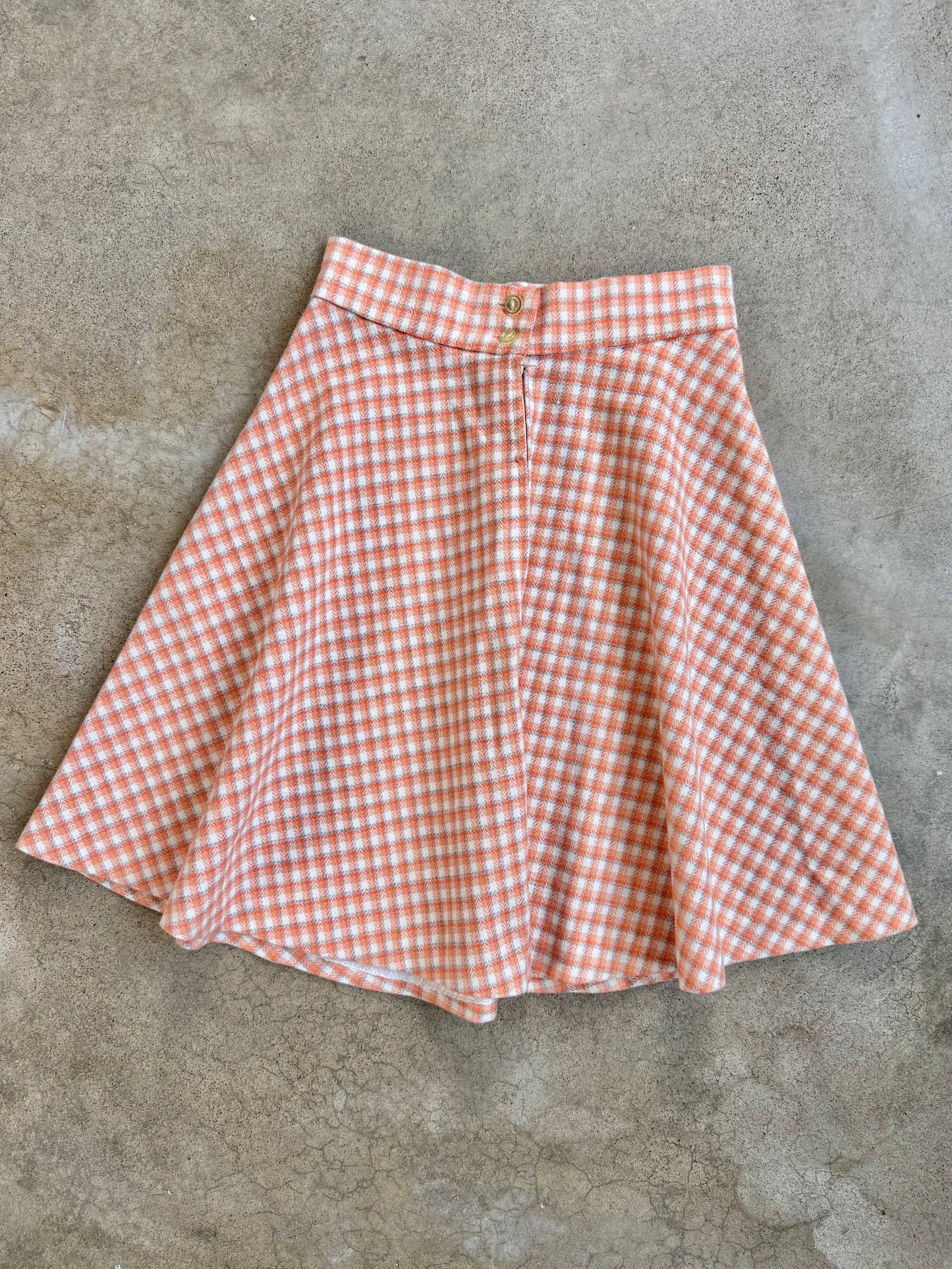 Vintage 1970s Orange Plaid Mini Circle Skirt | Waist 24”