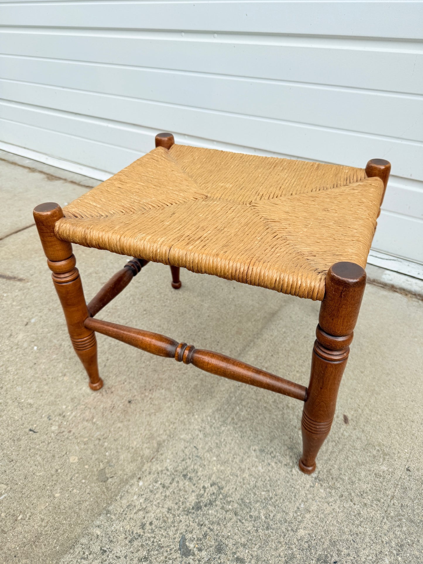 Vintage 1950s/60s Handmade Woven Wood Footstool