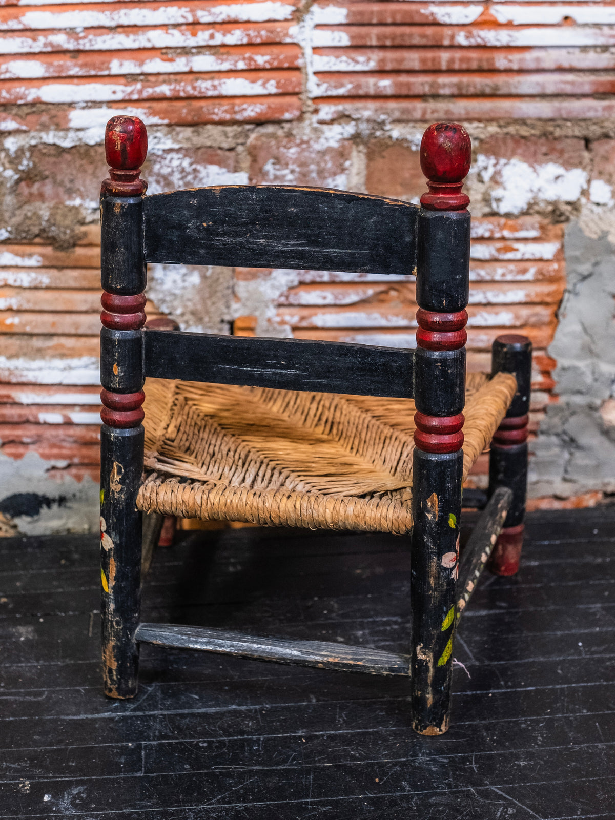 Vintage Mexican Folk Art Hand-Painted Floral Children’s Chair