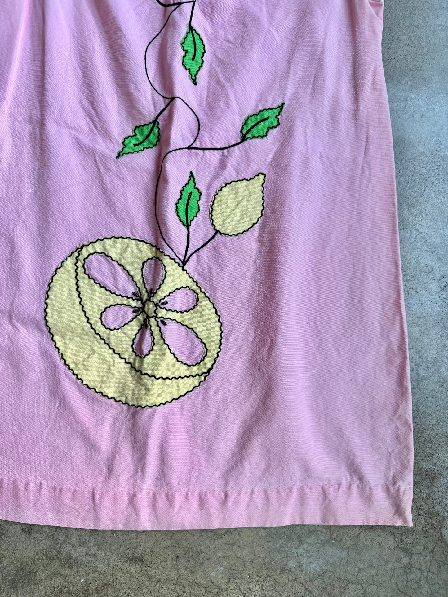 Vintage 1960s Phil Jacobs Pink Fruit Embroidered Shift Dress | Medium