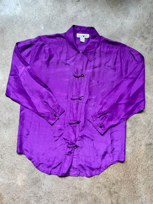 Vintage 1990s Jonathan Martin Purple Silk Blouse | Small