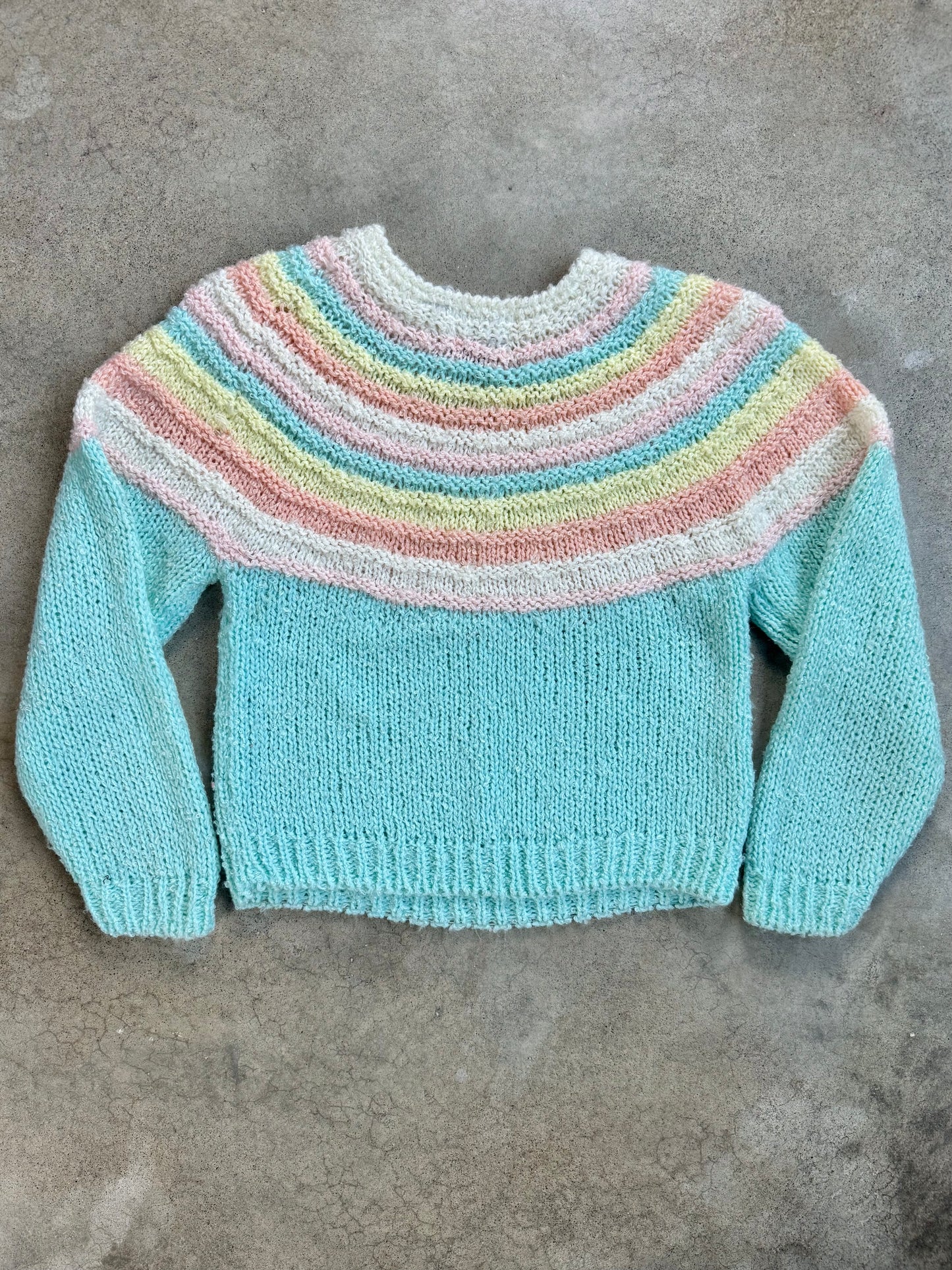 Vintage 1980s Helium Hand-Knit Pastel Stripe Sweater | Small