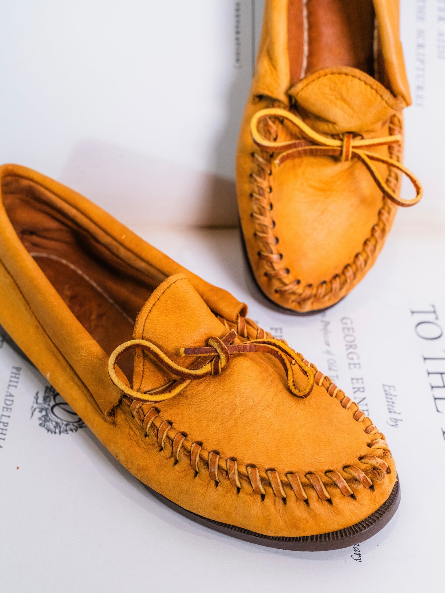 Vintage 1970s Tan Leather Hardsole Moccasins