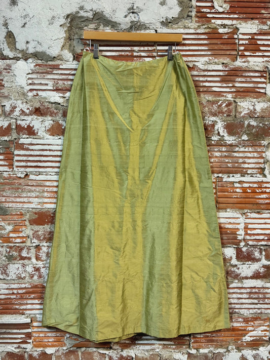 Vintage 1990s Watters & Watters Green Silk A-Line Maxi Skirt | Waist 29”