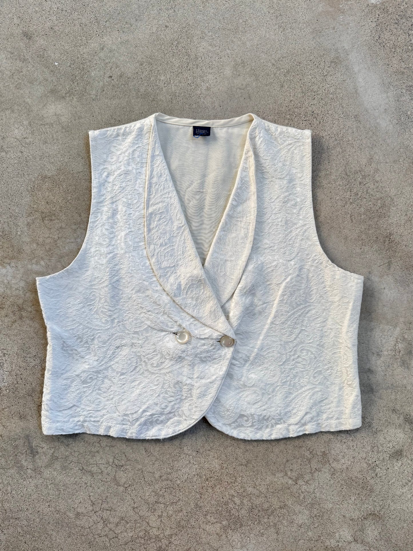 Vintage 1970s Honey Collections White Paisley Jacquard Vest Top | Medium