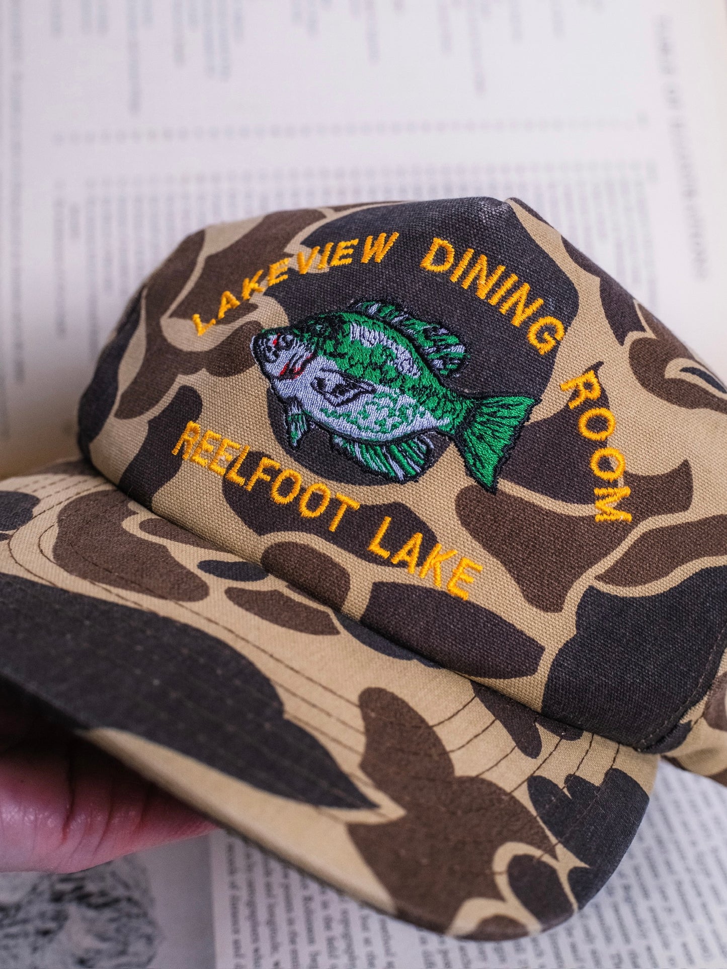 Vintage 1980s Lakeview Dining Room Reelfoot Lake Camo Trucker Hat