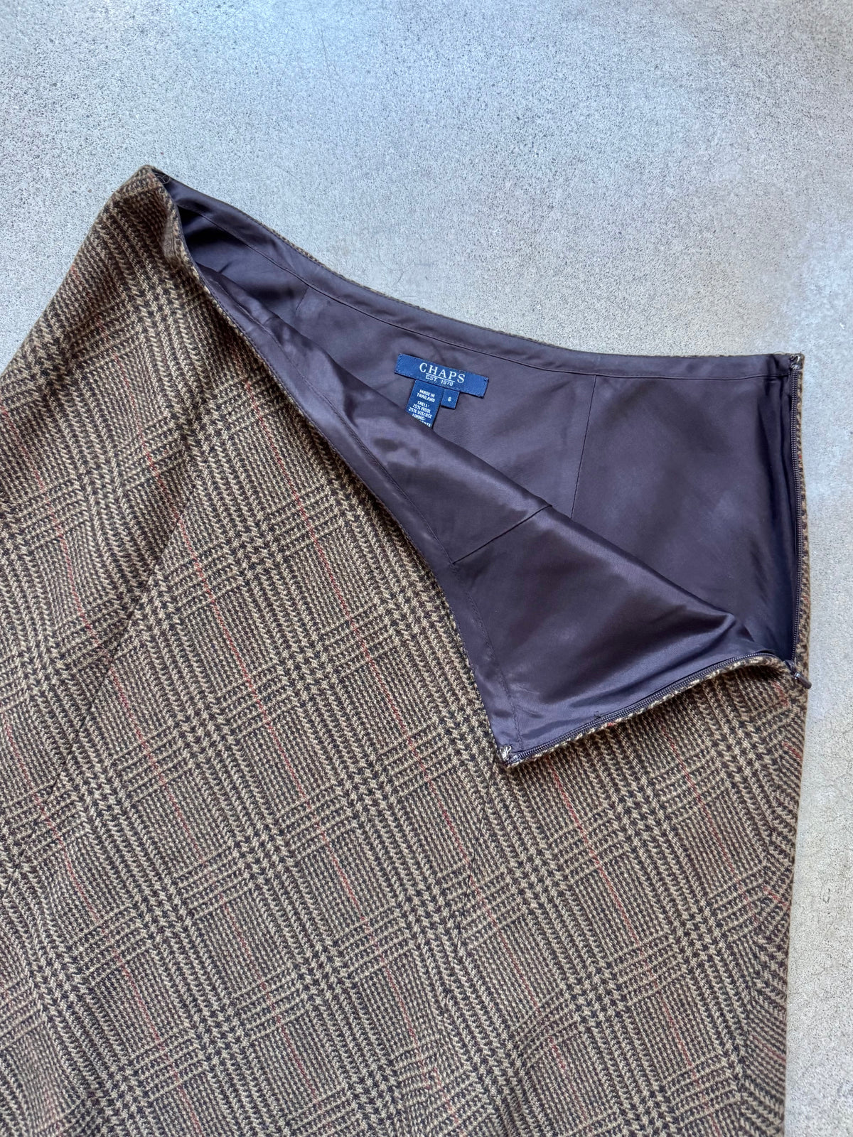2000s Chaps Brown Plaid Wool-Blend Two-Piece Skirt Suit | Small