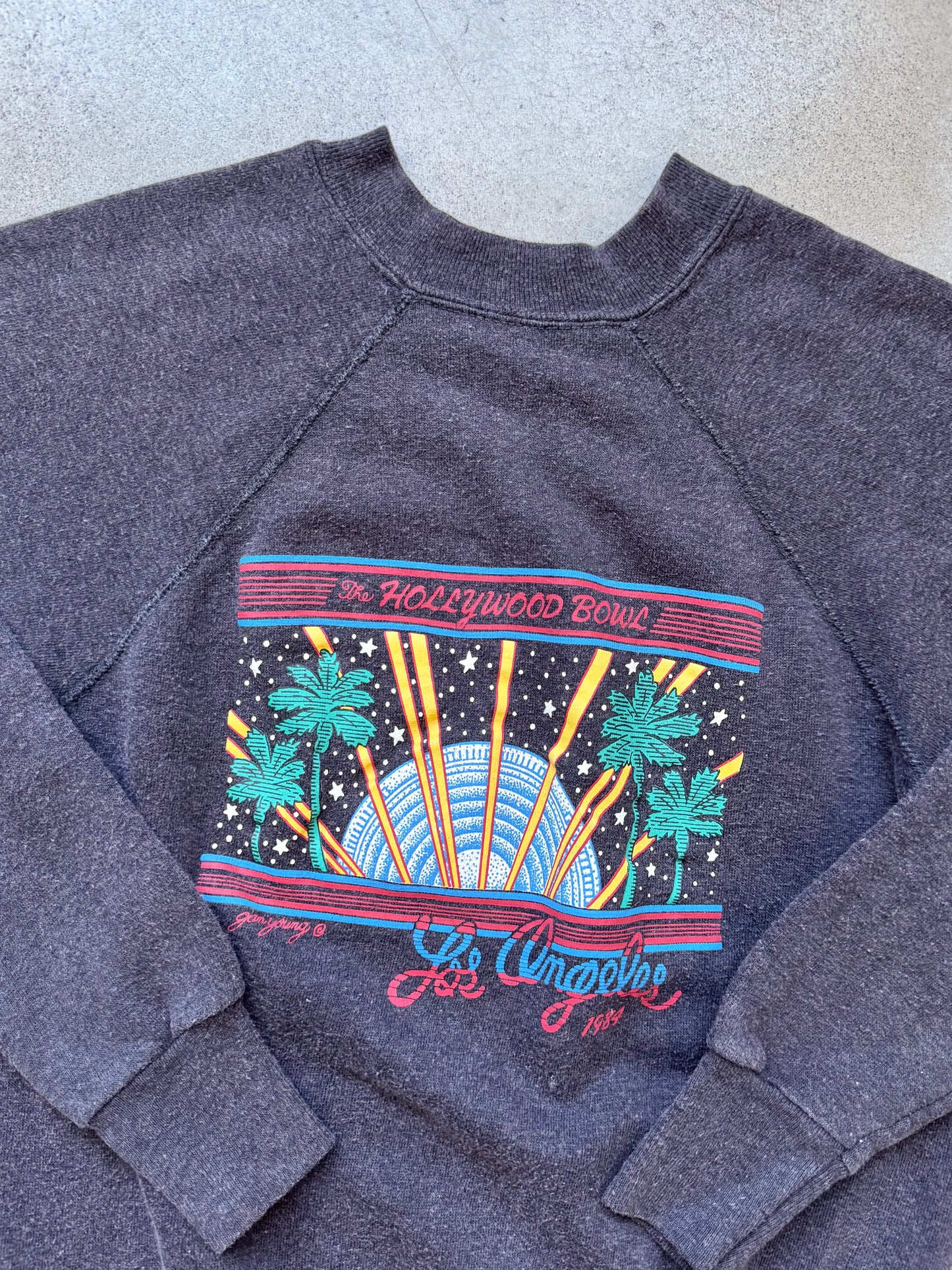 Vintage 1984 Hollywood Bowl Graphic Raglan Sweatshirt | Youth M/L
