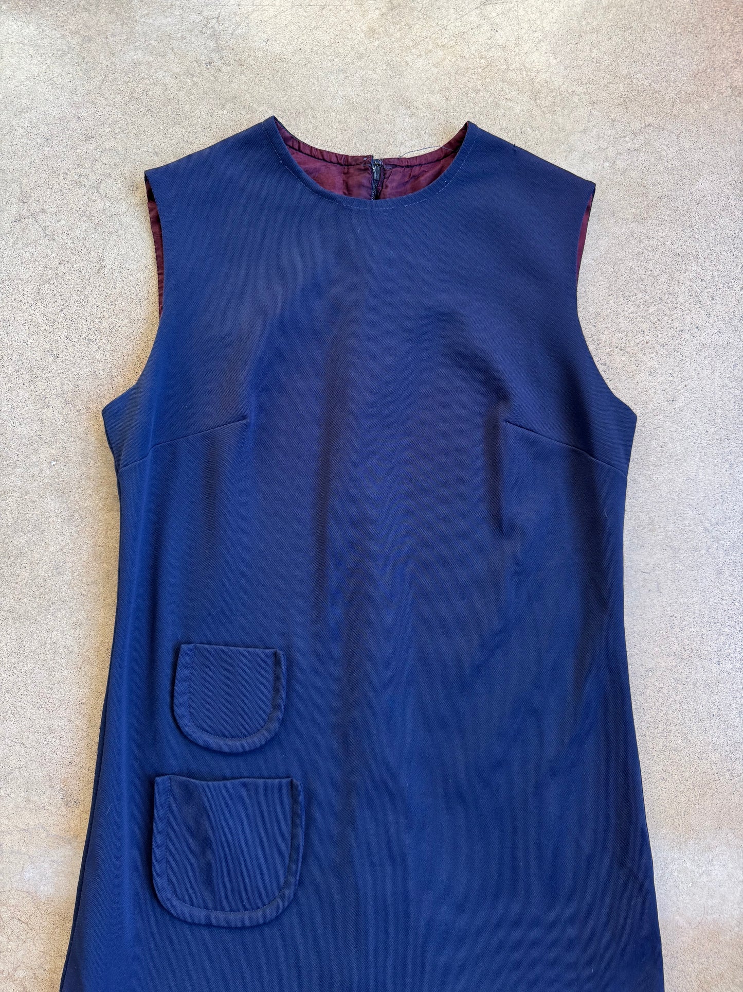 Vintage 1960s Vicky Vaughn Navy Blue Ruffle Trim Shift Dress | Small