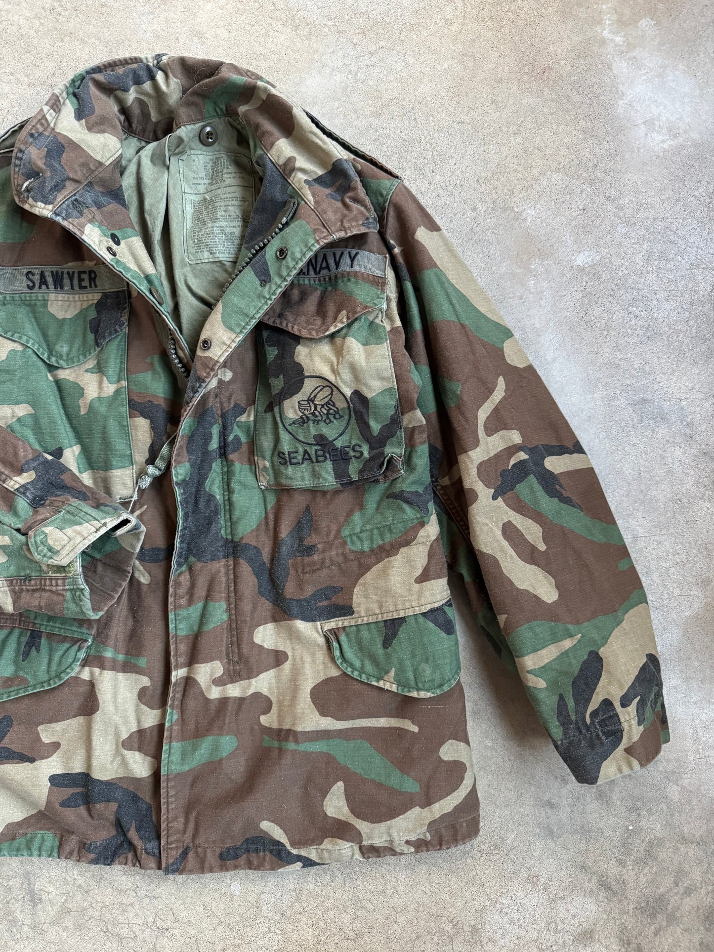 Vintage 1980s Military Issue U.S. Navy "Seabees" Camouflage Field Jacket | Small