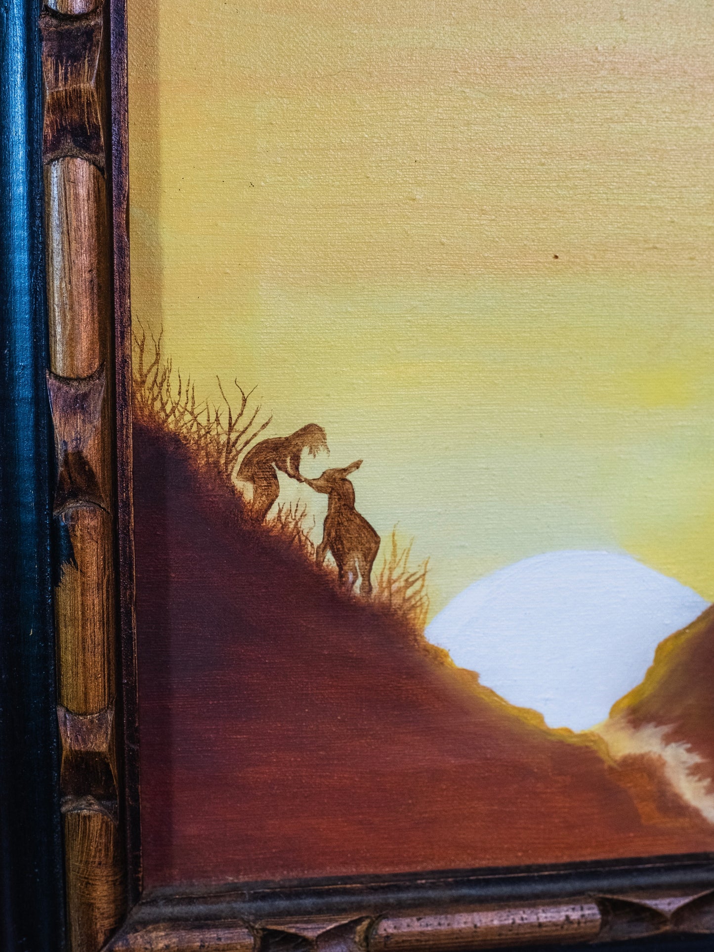 Vintage 1960s Framed "Boy & His Donkey” Sunset Oil on Canvas Painting