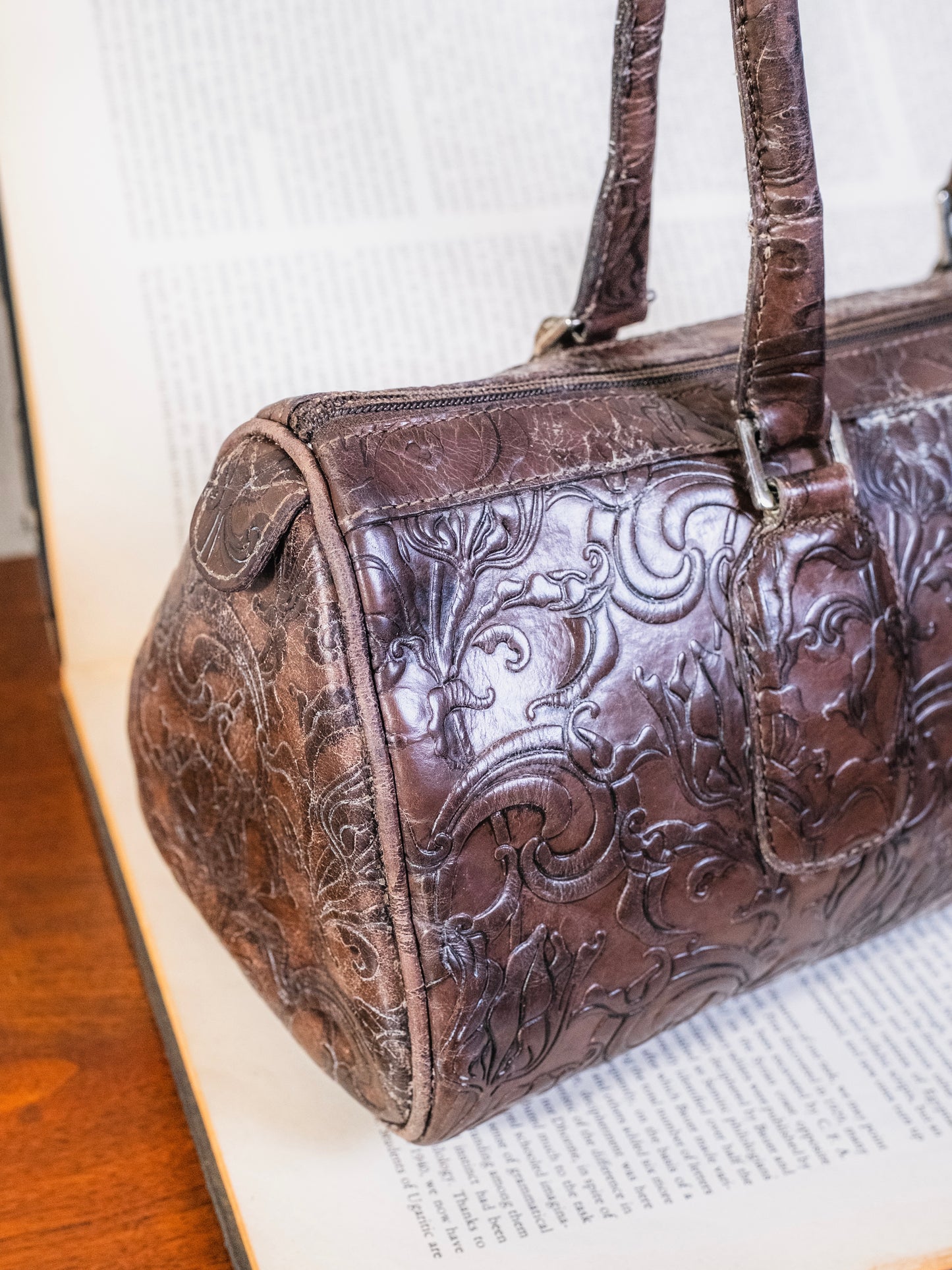 Vintage 1990s Wilsons Leather Floral Embossed Shoulder Bag