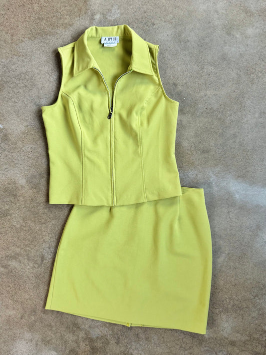 Vintage 1990s A. Byer Lime Green Two-Piece Skirt Set | M/L