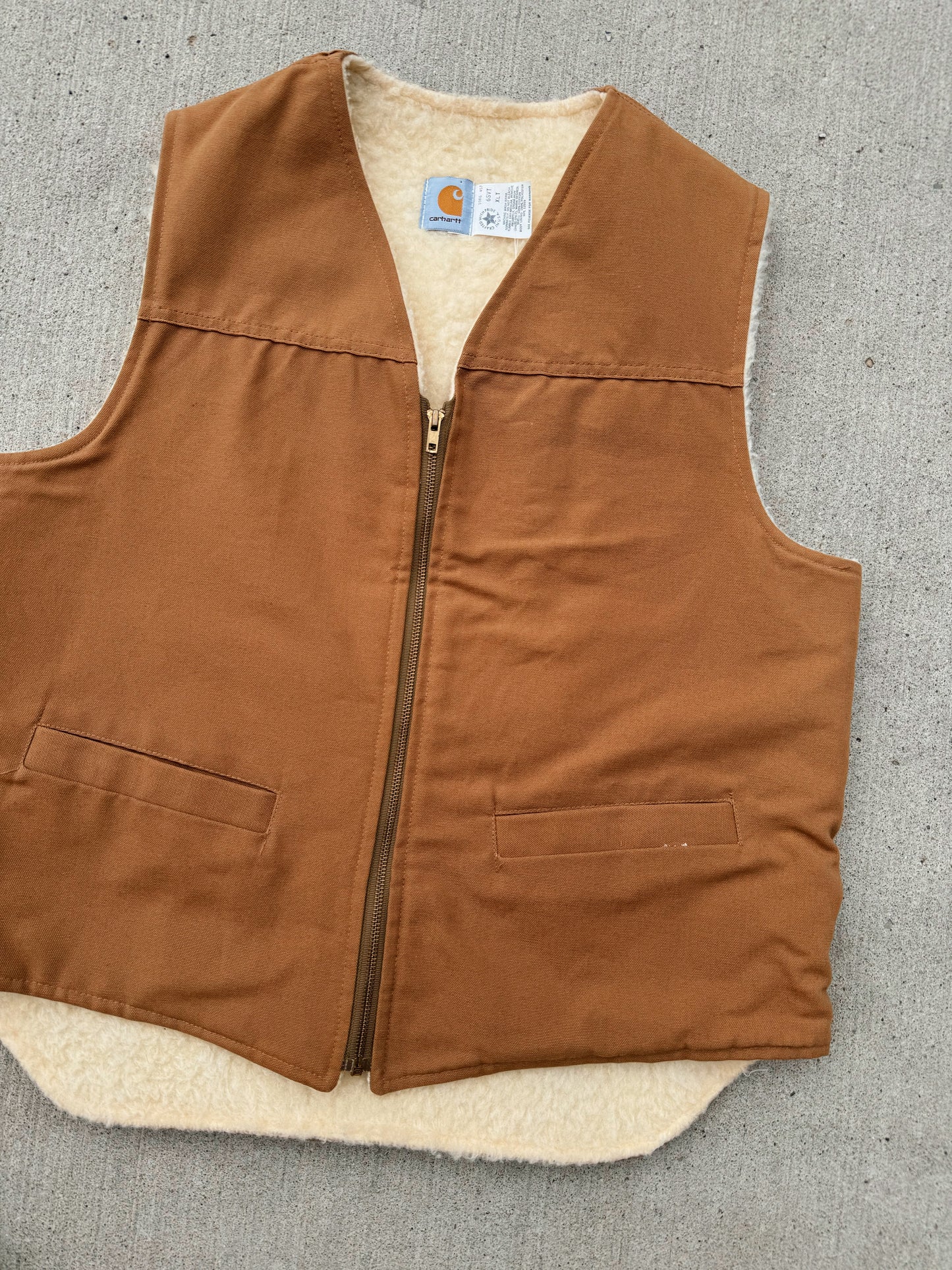 Vintage 1980s Carhartt Brown Duck Canvas Sherpa Lined Vest