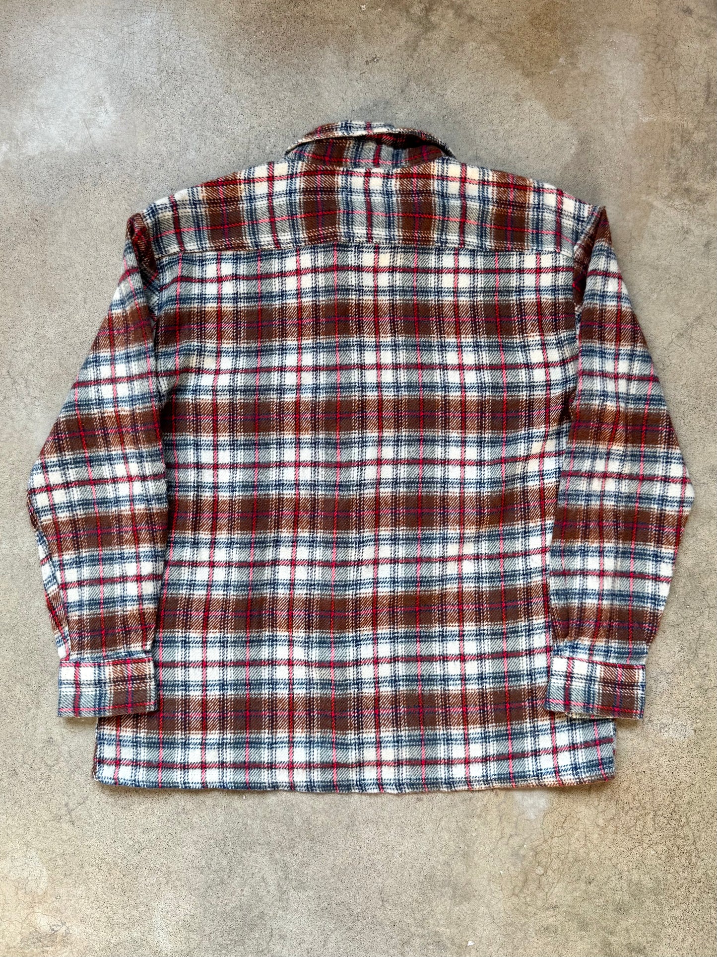 Vintage 1960s Brown & Blue Plaid Wool Flannel Shirt | Medium