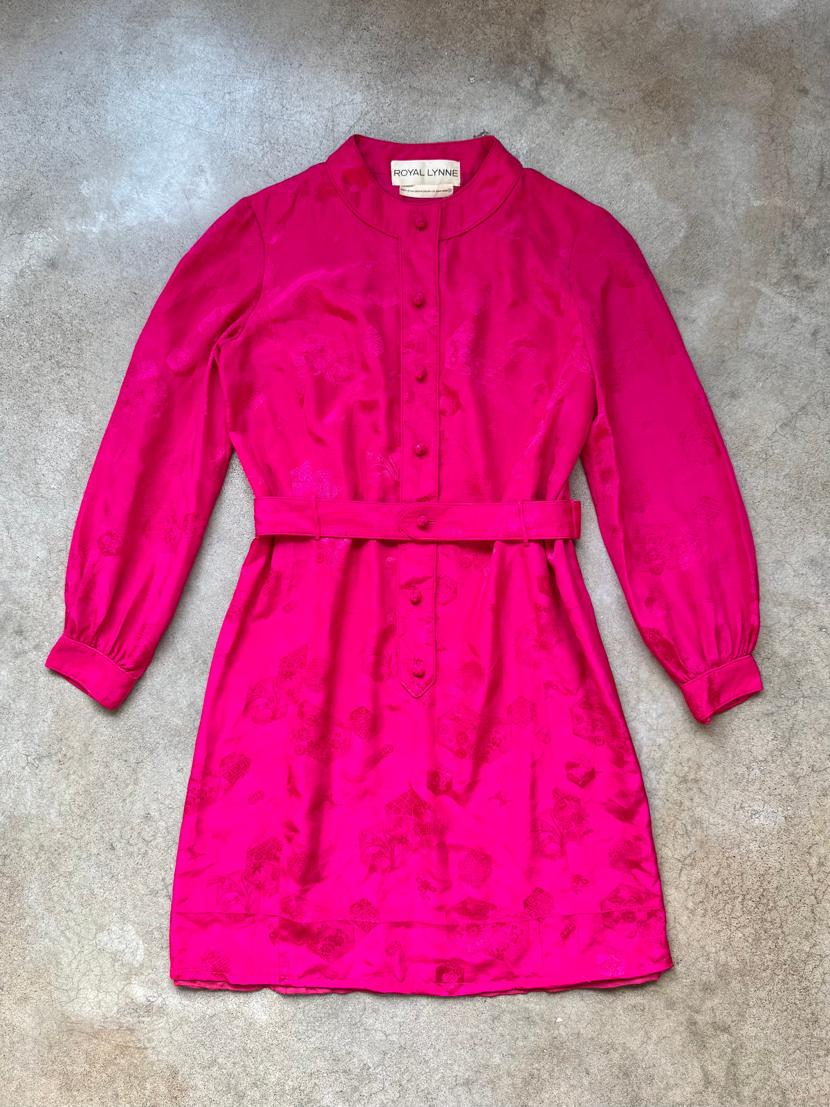 Vintage 1950’s/60’s Royal Lynne Fuchsia Asian-Style Silk Jacquard Dress | S/M