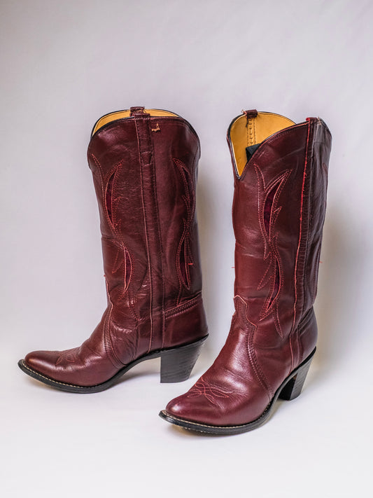 Vintage 1980s Durango Burgundy Leather Heeled Cowboy Boots | Women’s 8.5