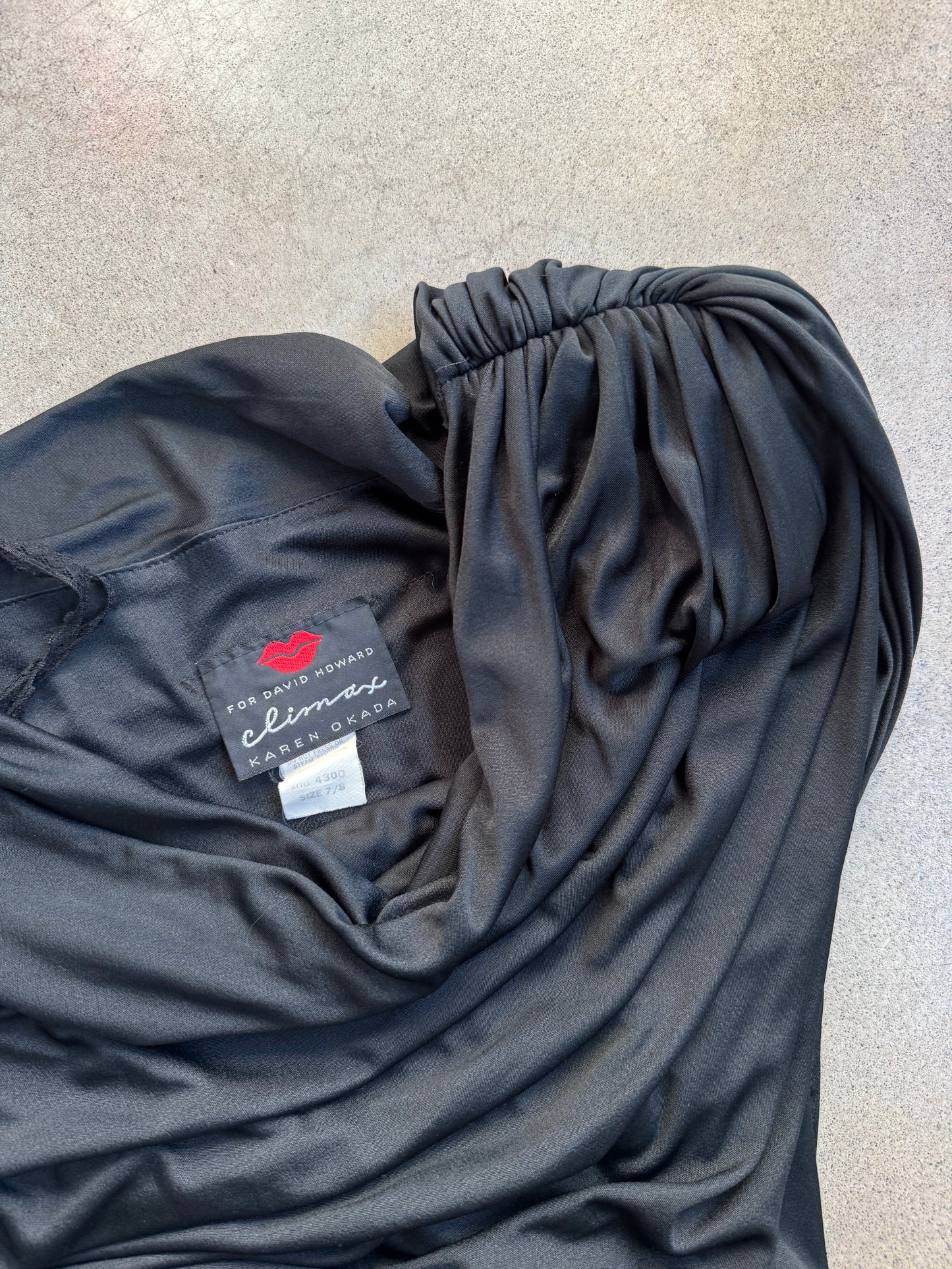 Vintage 1980s Climax Karen Okada for David Howard One-Shoulder Ruched Formal Dress | Medium