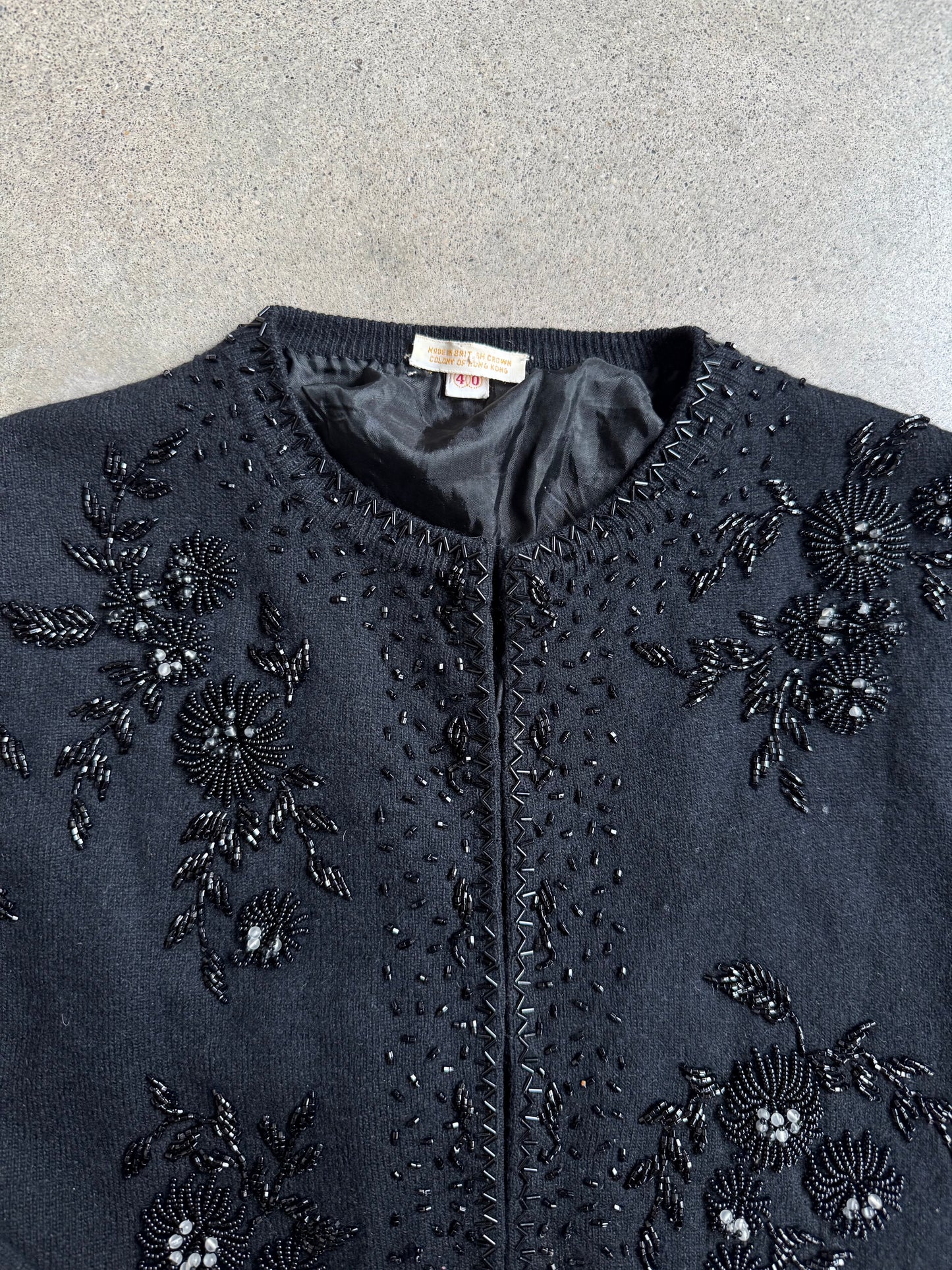 Vintage 1950s Black Beaded Cardigan Sweater | S/M