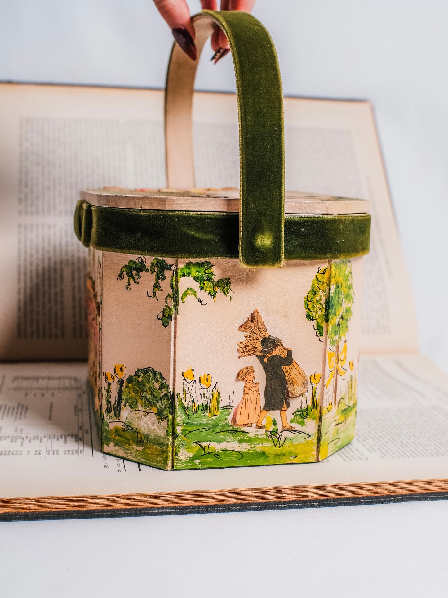 Vintage 1960s Handmade Regency-Style Painted Wood Box Handbag