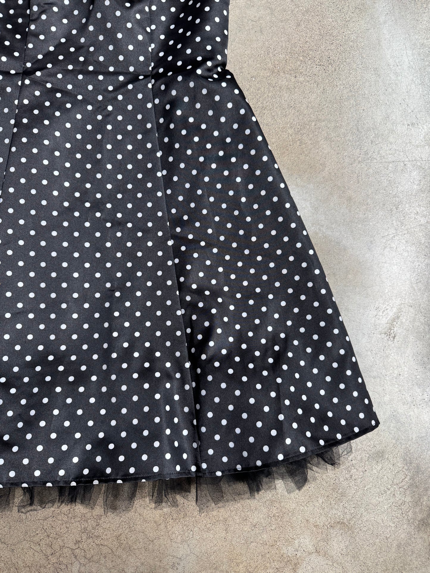 2000s Betsy & Adam Polka Dot Satin Strapless Mini Dress | S/M