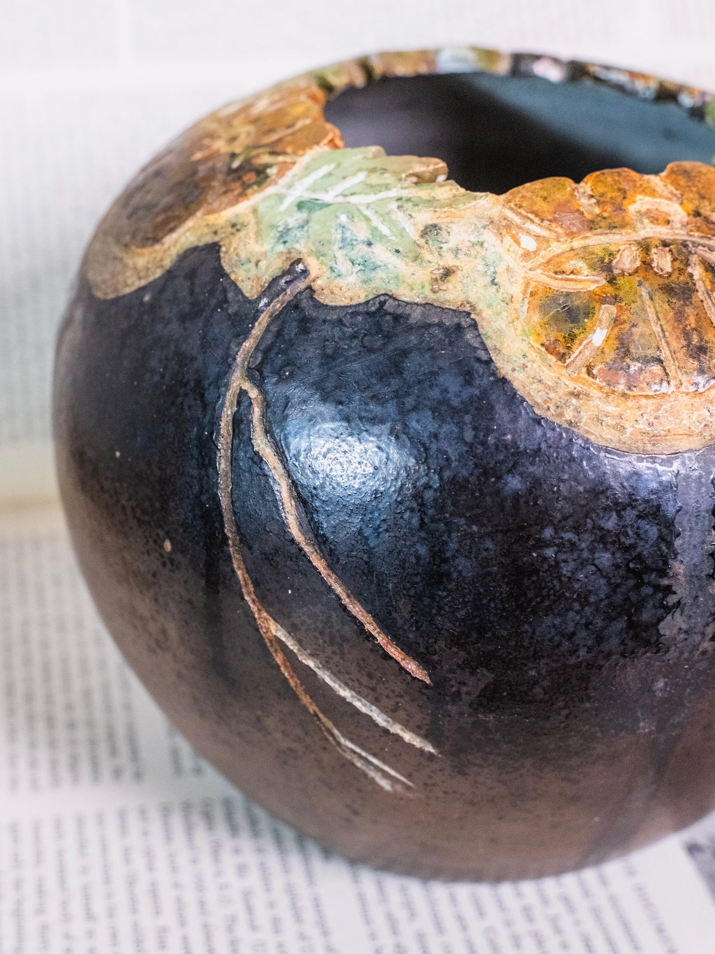 Vintage 1980s Signed Studio Pottery Floral Pattern Vase