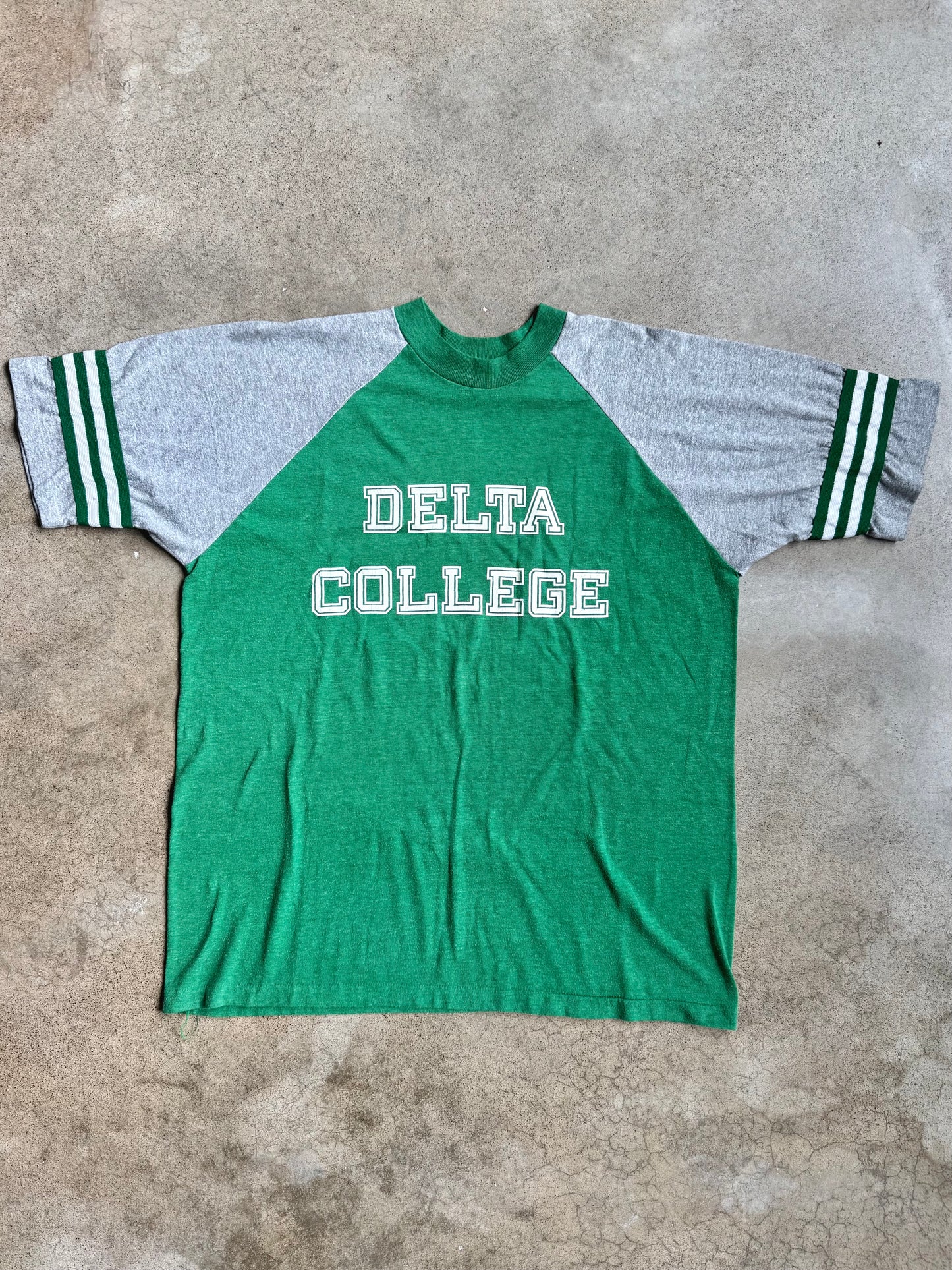 Vintage 1980s Green Delta College Raglan Tee | XL