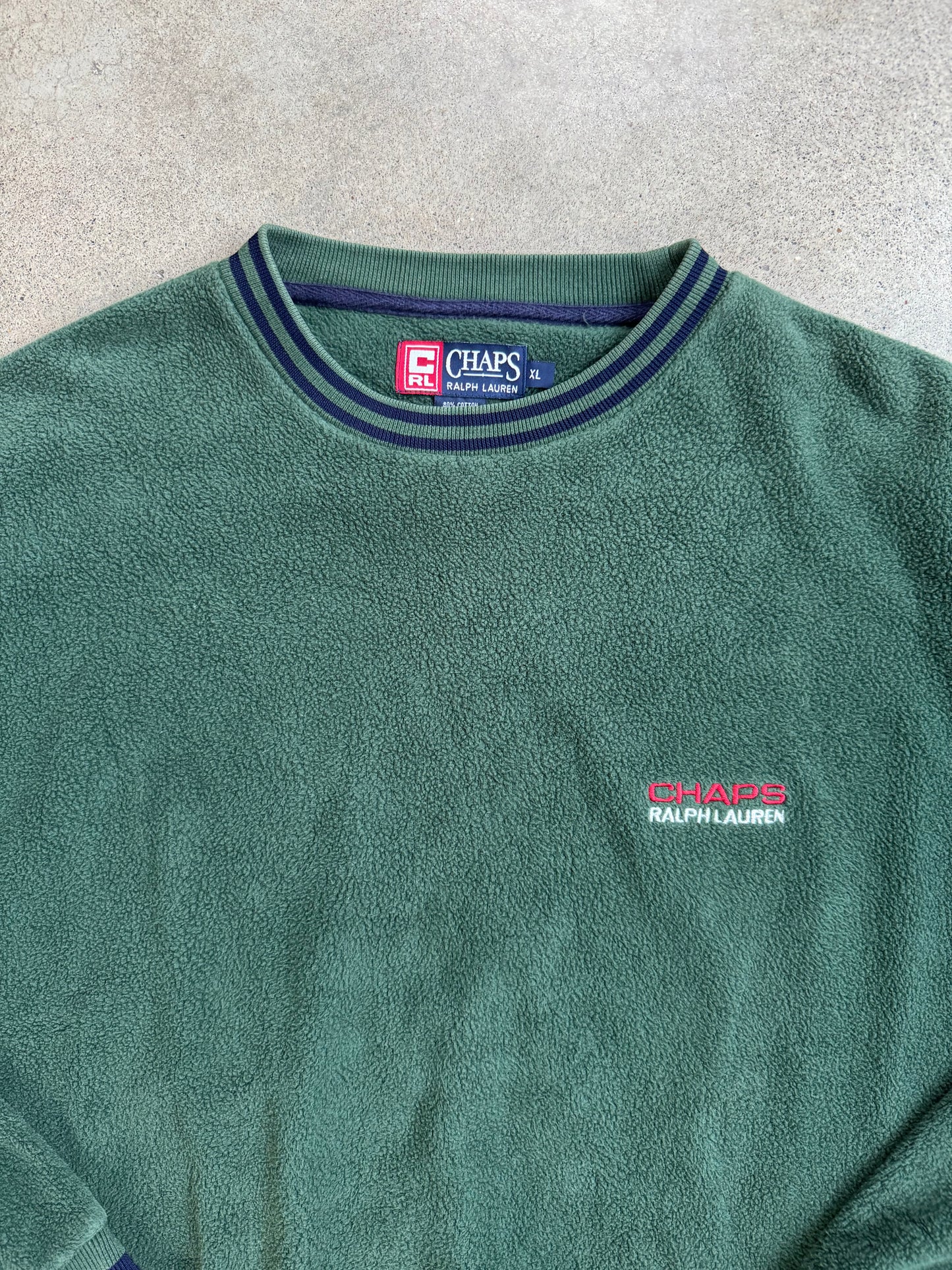 Vintage 1990s Chaps Ralph Lauren Green Fleece Crewneck Pullover | XL