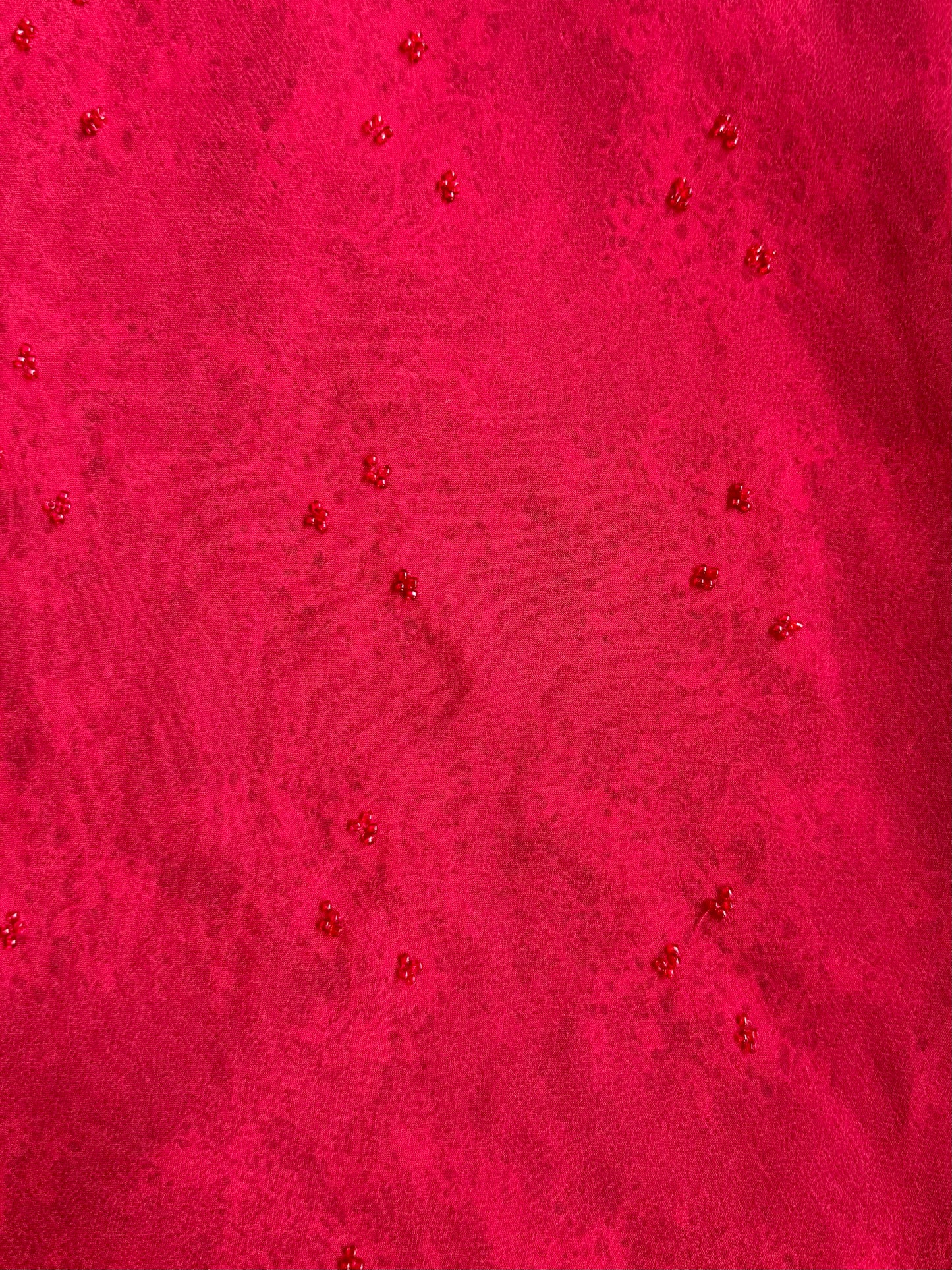 Vintage 1990s Ice Red Beaded Silk V-Neck Midi Dress | Small