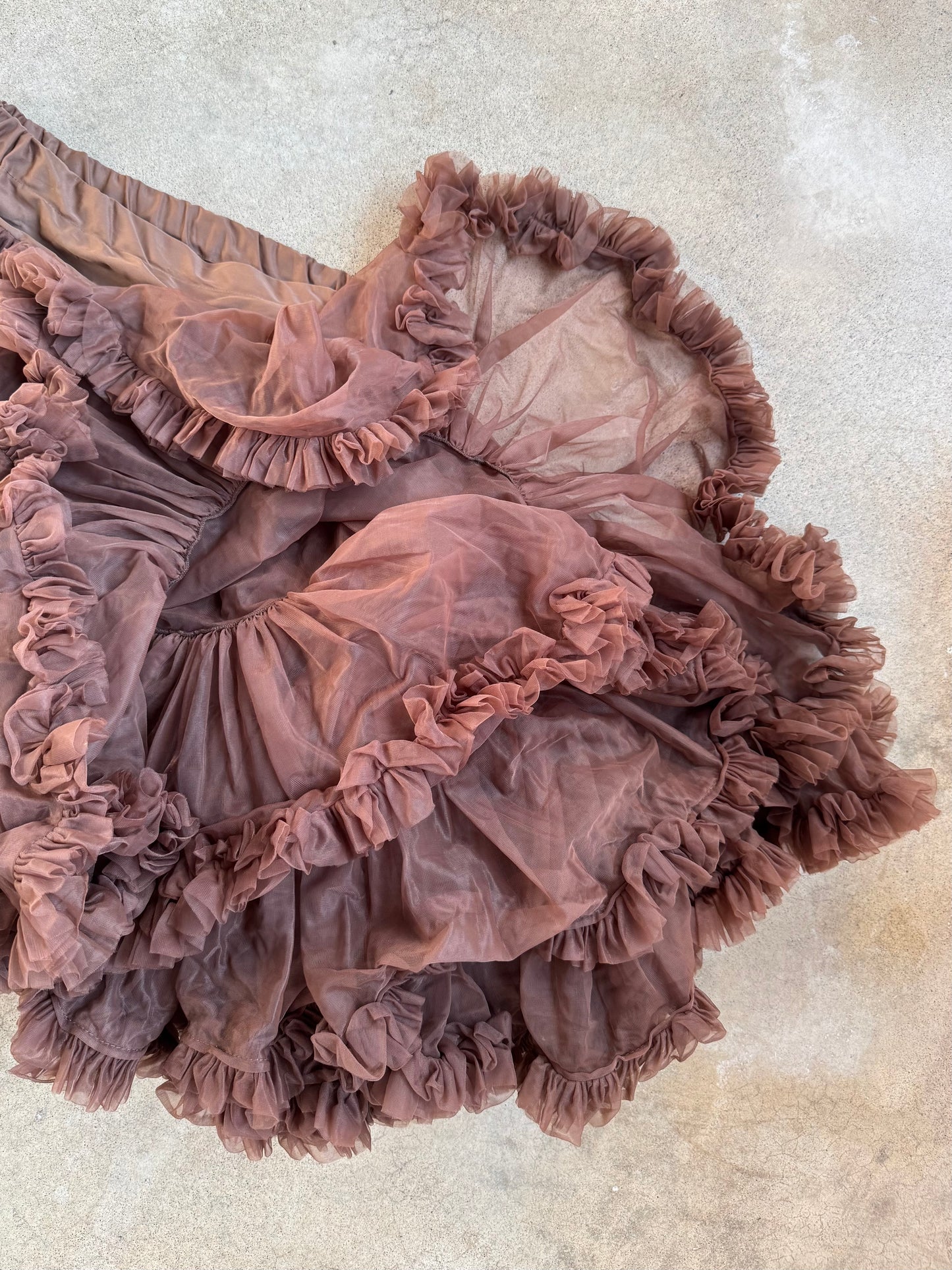 Vintage 1960s Sam’s Brown Western Square Dance Ruffled Petticoat | Large