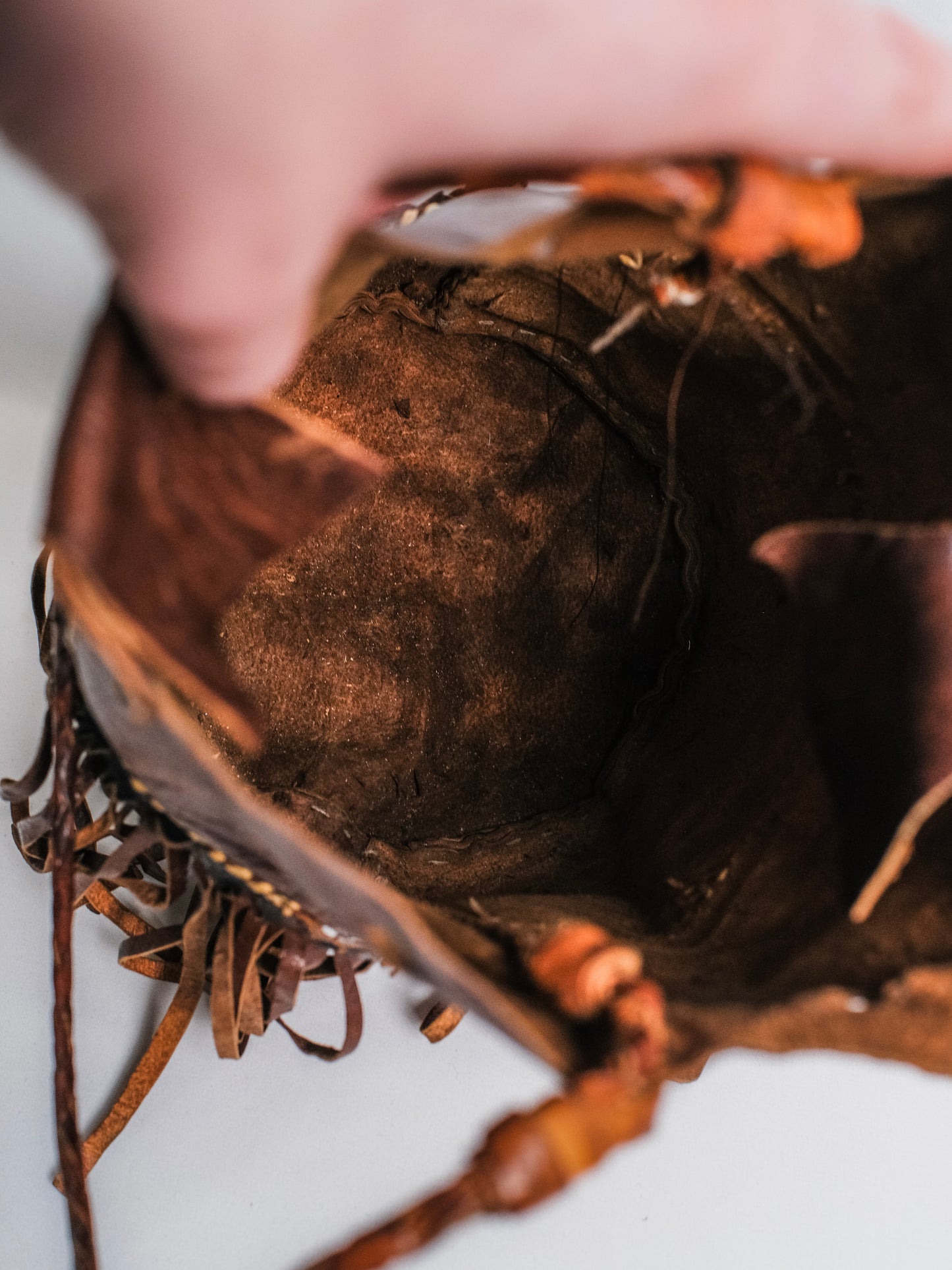 Handmade Native American Leather Tooled Fringe Bag