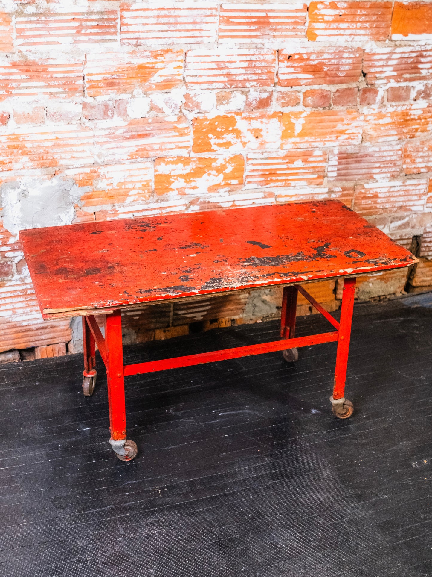 Vintage Metal Industrial Red Painted Coffee Table