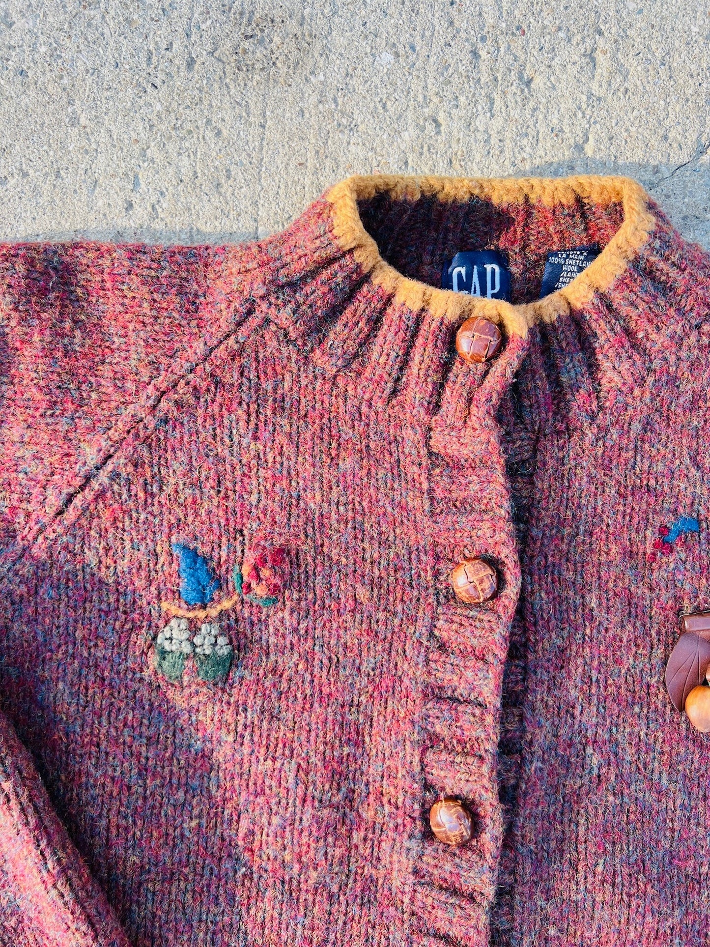 Vintage 1990s Gap Hand-Knit Shetland Wool Cardigan