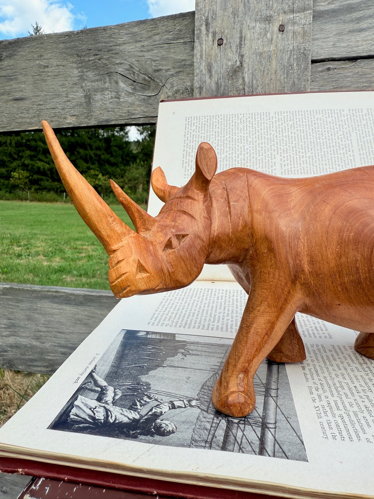 Vintage 1950s Hand-Carved Wooden Rhino Figurine