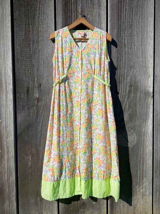 Vintage 1980s April Cornell Floral Button-Front Sleeveless Maxi Dress | Large