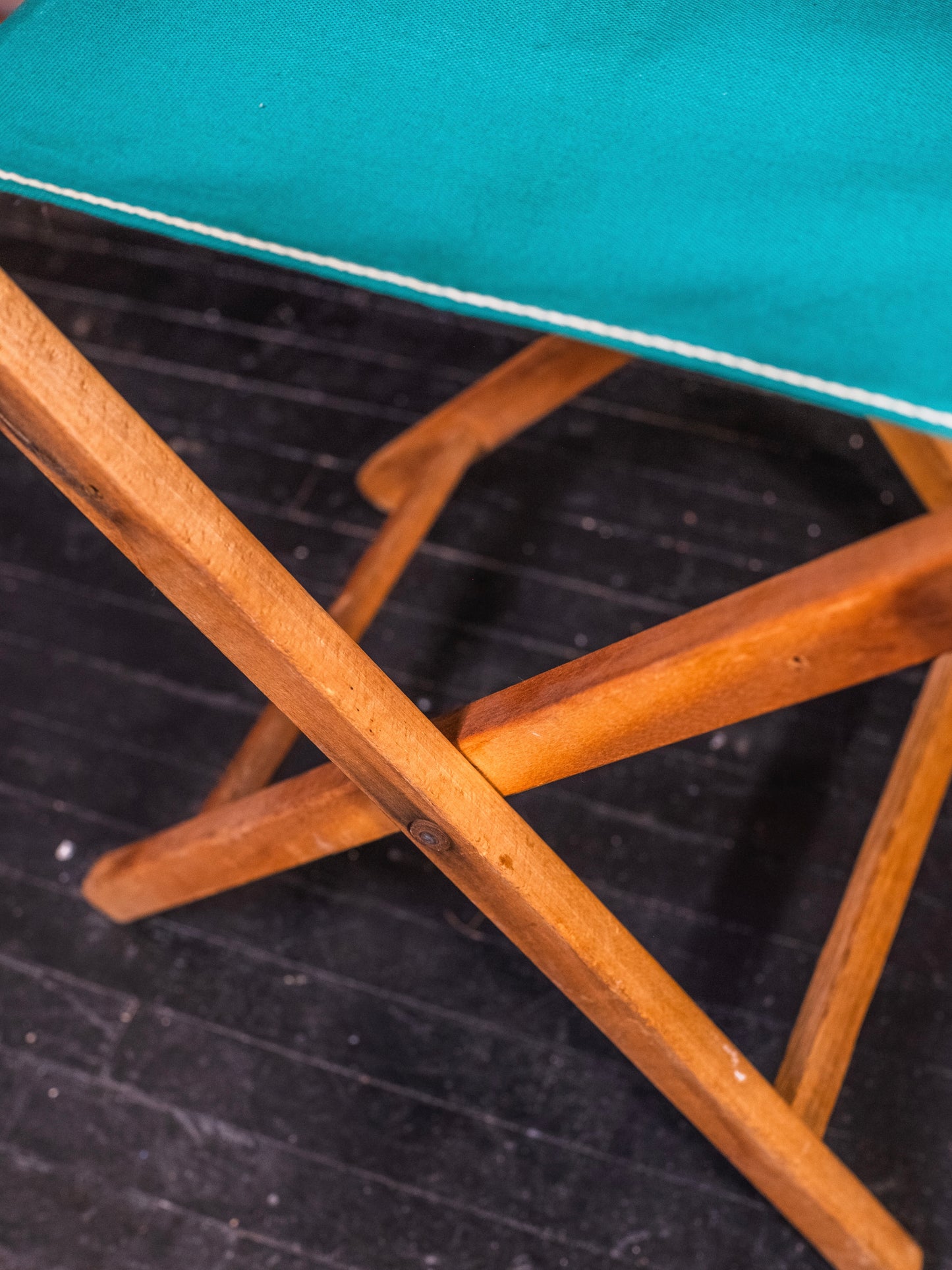 Vintage Green Canvas & Wood Folding Camp Stool