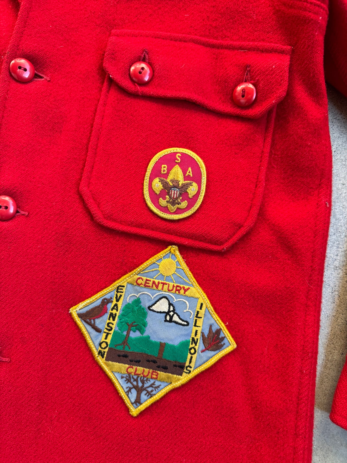 Vintage 1950s Boy Scouts BSA Patched Red Wool Shirt Jacket | 38