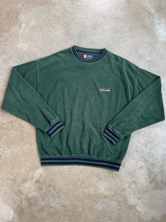Vintage 1990s Chaps Ralph Lauren Green Fleece Crewneck Pullover | XL