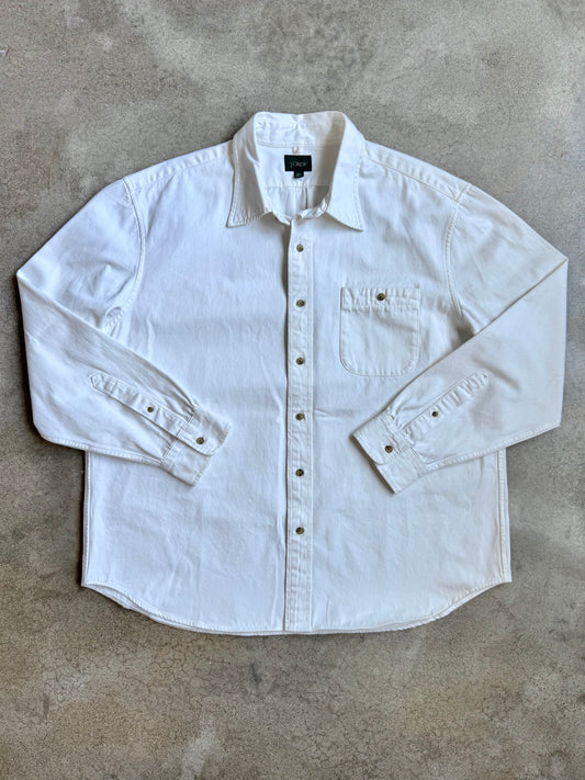 Vintage 1990s J.Crew White Selvedge Twill Heavyweight Cotton Shirt | XXL