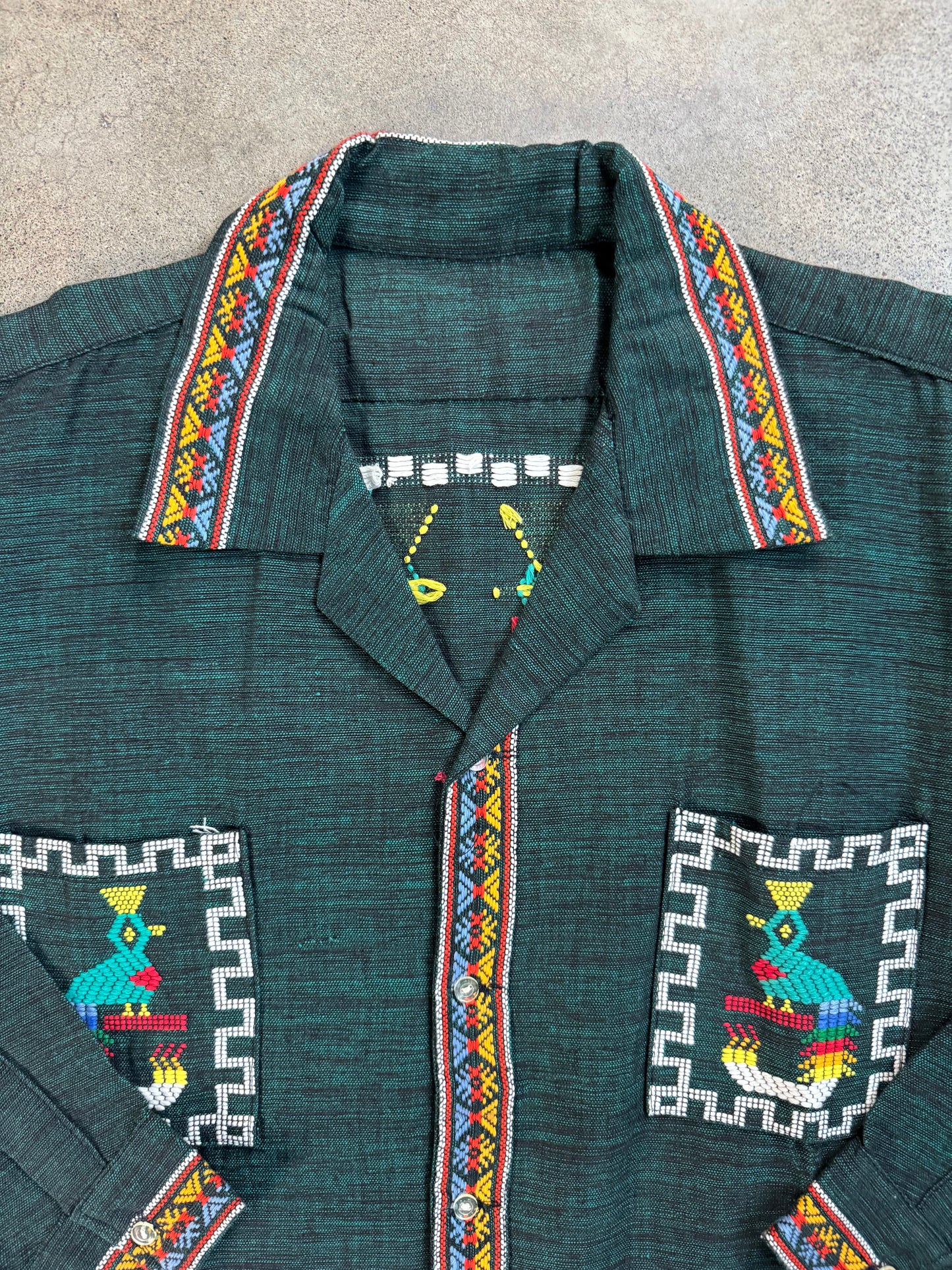 Vintage 1950s Guatemalan Quetzal Bird Hand-Embroidered Cotton Shirt | XXL