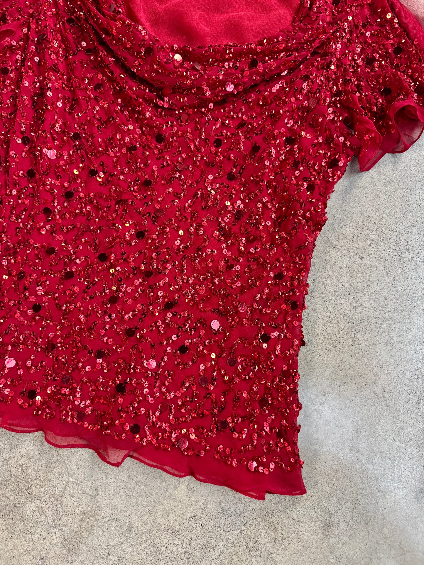 Vintage 1980s Red Sequined Silk Cowl-Neck Top | Medium