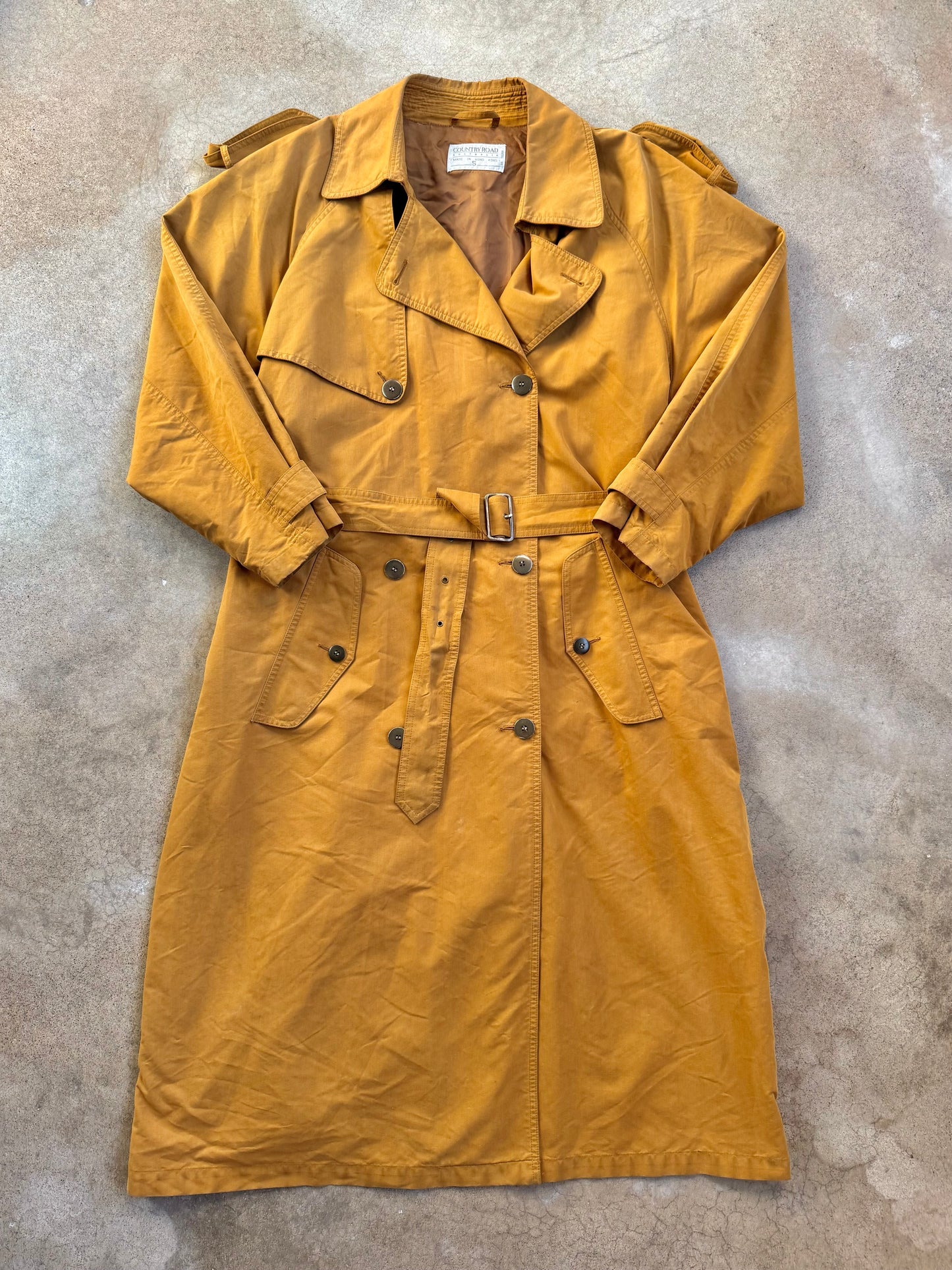 Vintage 1980s Country Road Mustard Belted Trench Coat | Small